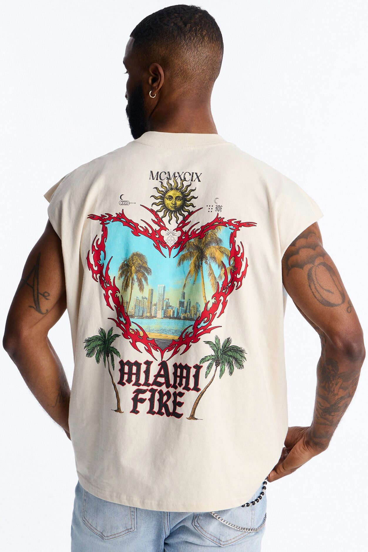 Miami Fire Vintage Muscle Tee - Off White