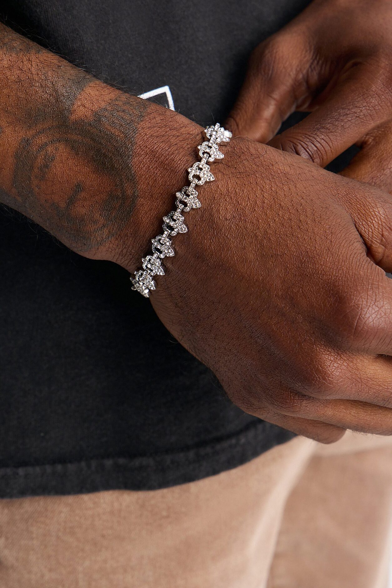 Iced Fleur De Leis Bracelet - Silver