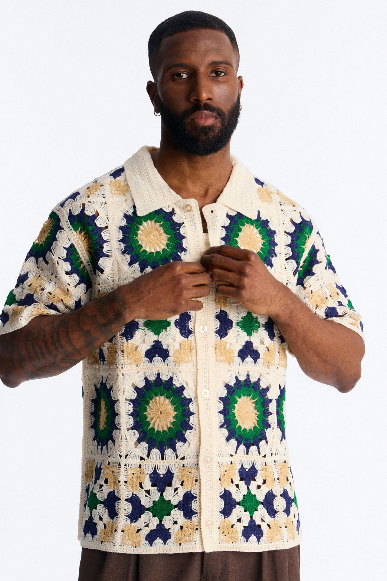 Desert Hues Crochet Button Up Shirt - Cream