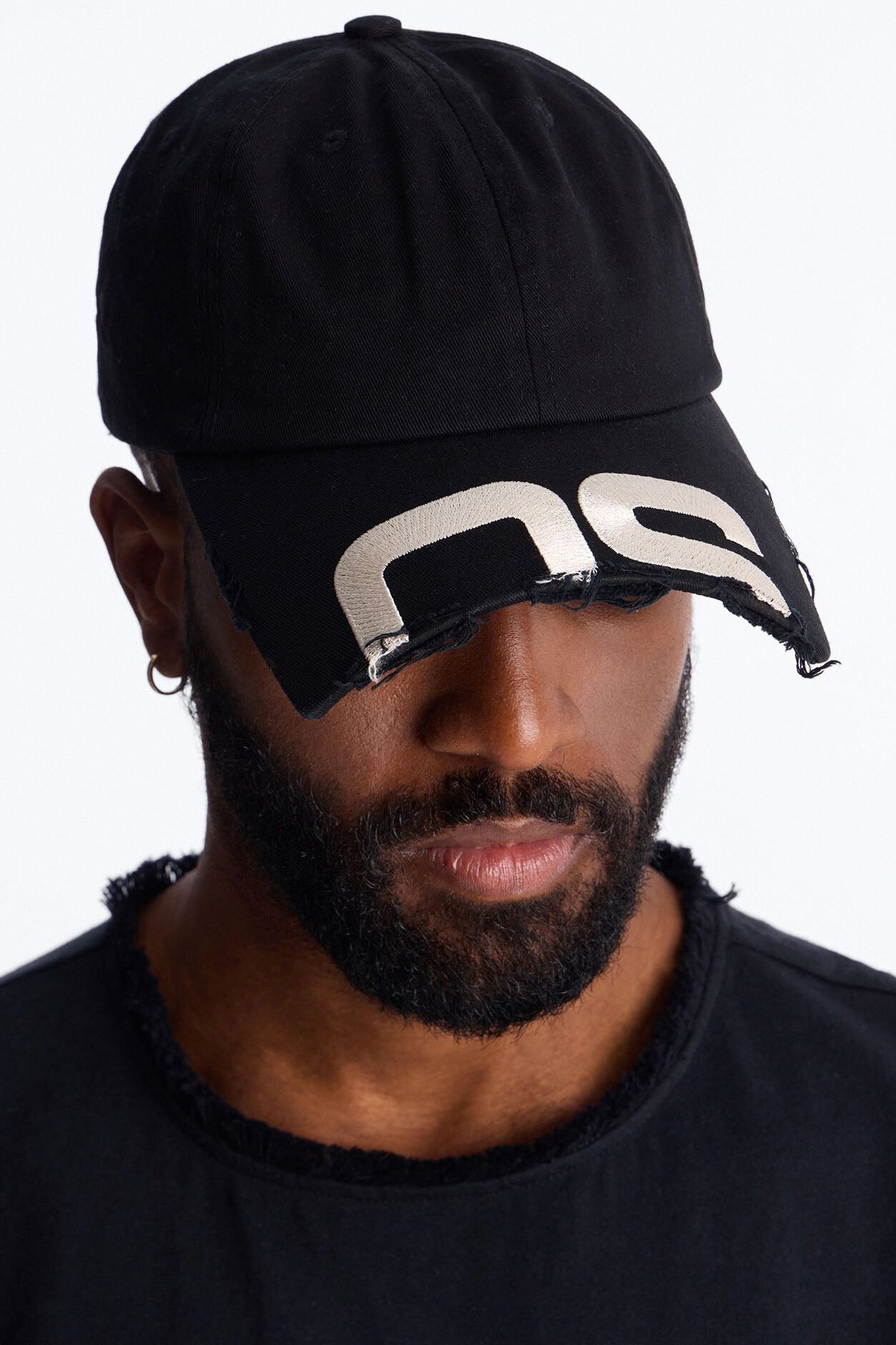 Graphic Shortened Brim Baseball Hat - Black
