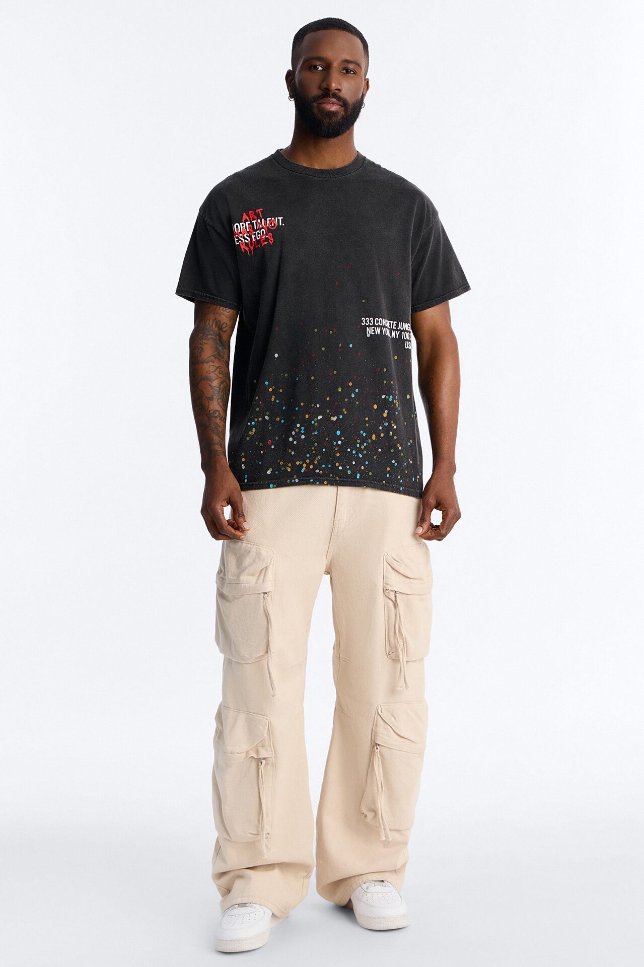 Art Has No Rules Paint Splatter Oversized Short Sleeve Tee - Black Wash