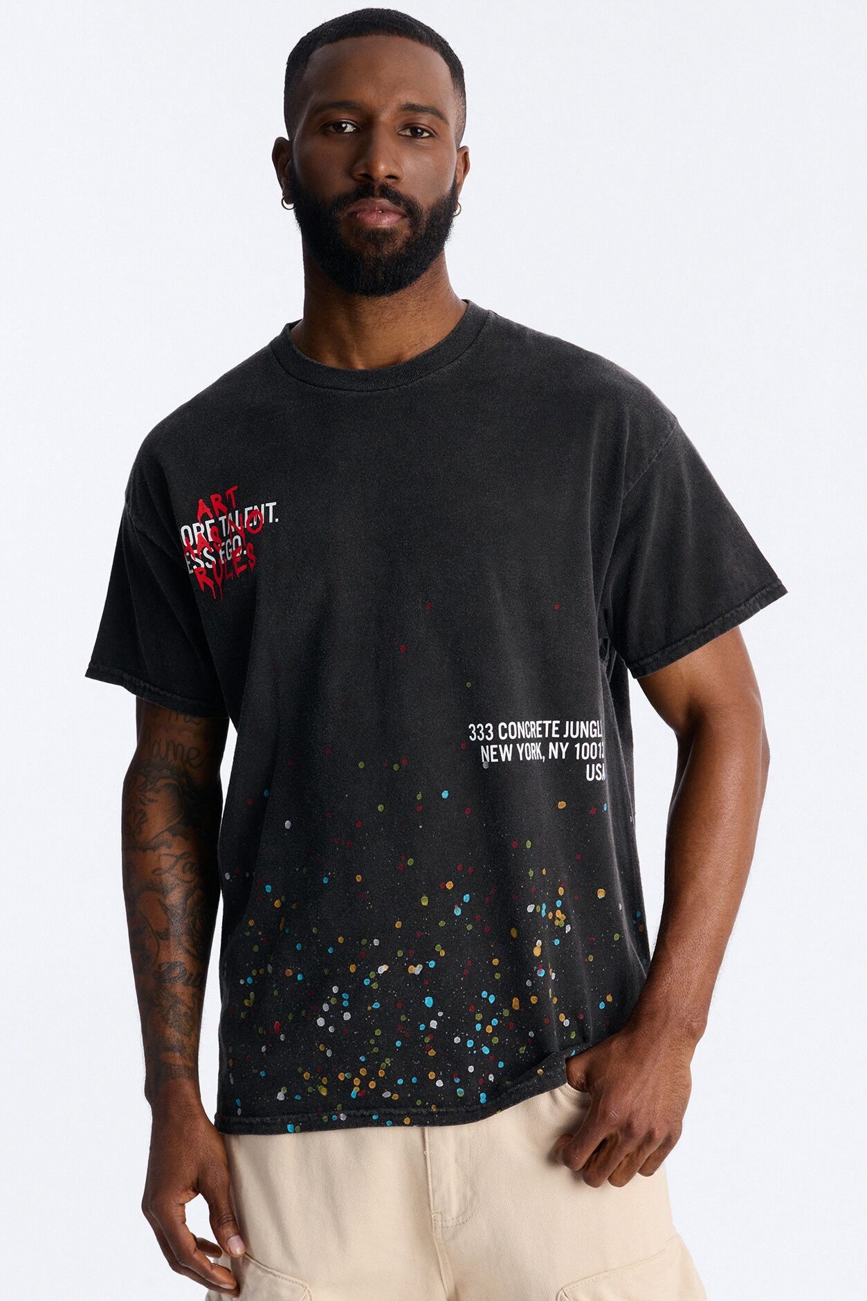 Art Has No Rules Paint Splatter Oversized Short Sleeve Tee - Black Wash