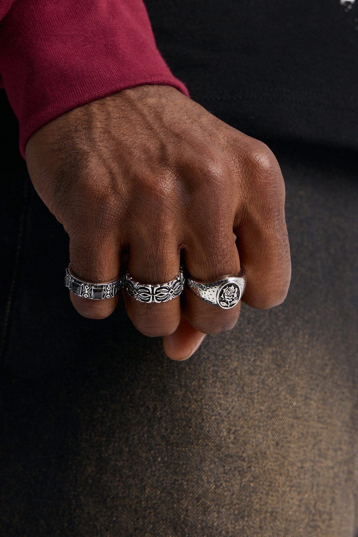 Darkening Rose Multi Size Ring Set - Silver
