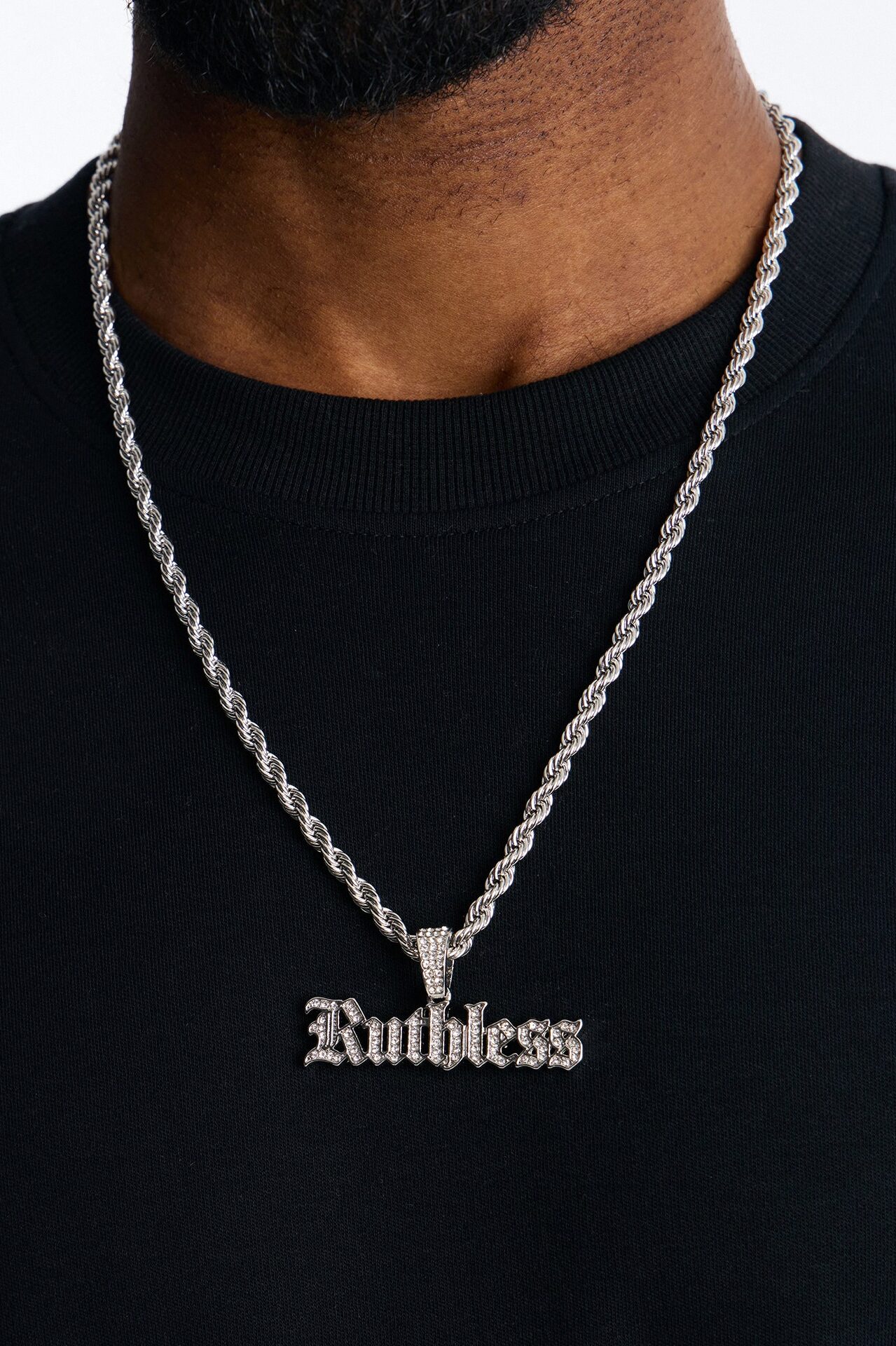 Ruthless Iced Rope Chain Necklace - Silver