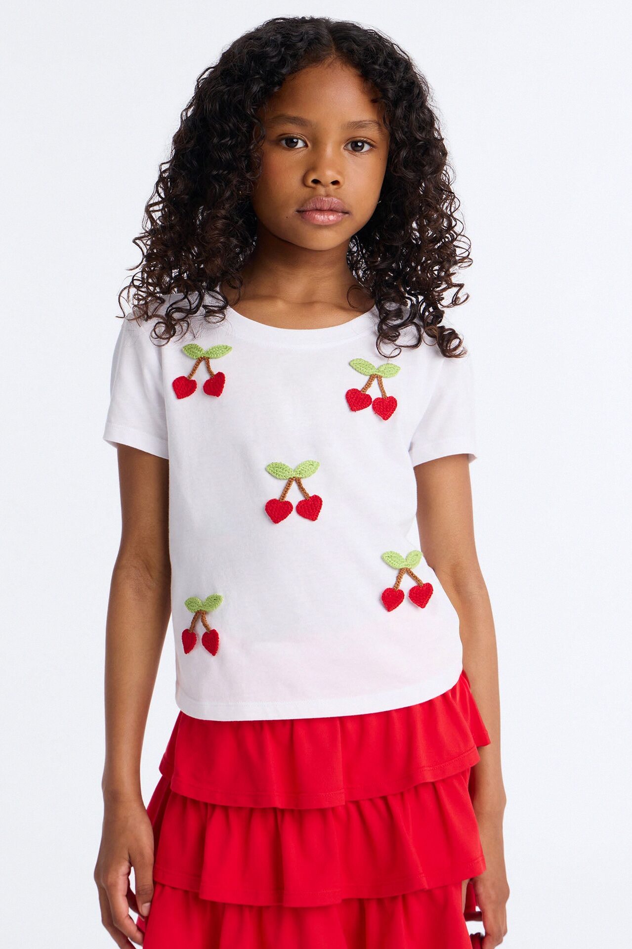 Mini Cherry Happy Skirt Set - Red/White