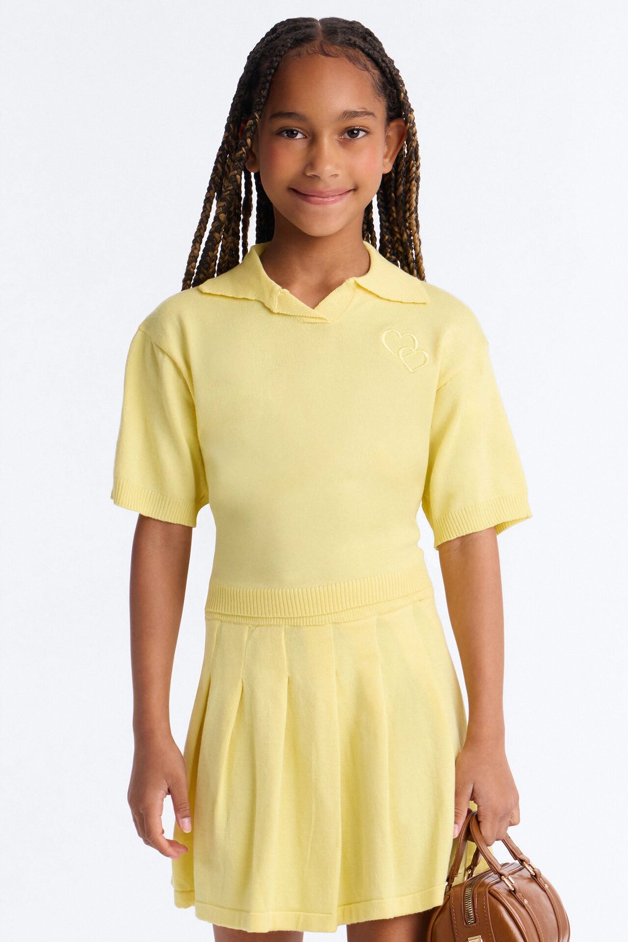 Mini Heartbeats In Harmony Pleated Mini Skirt Set - Yellow