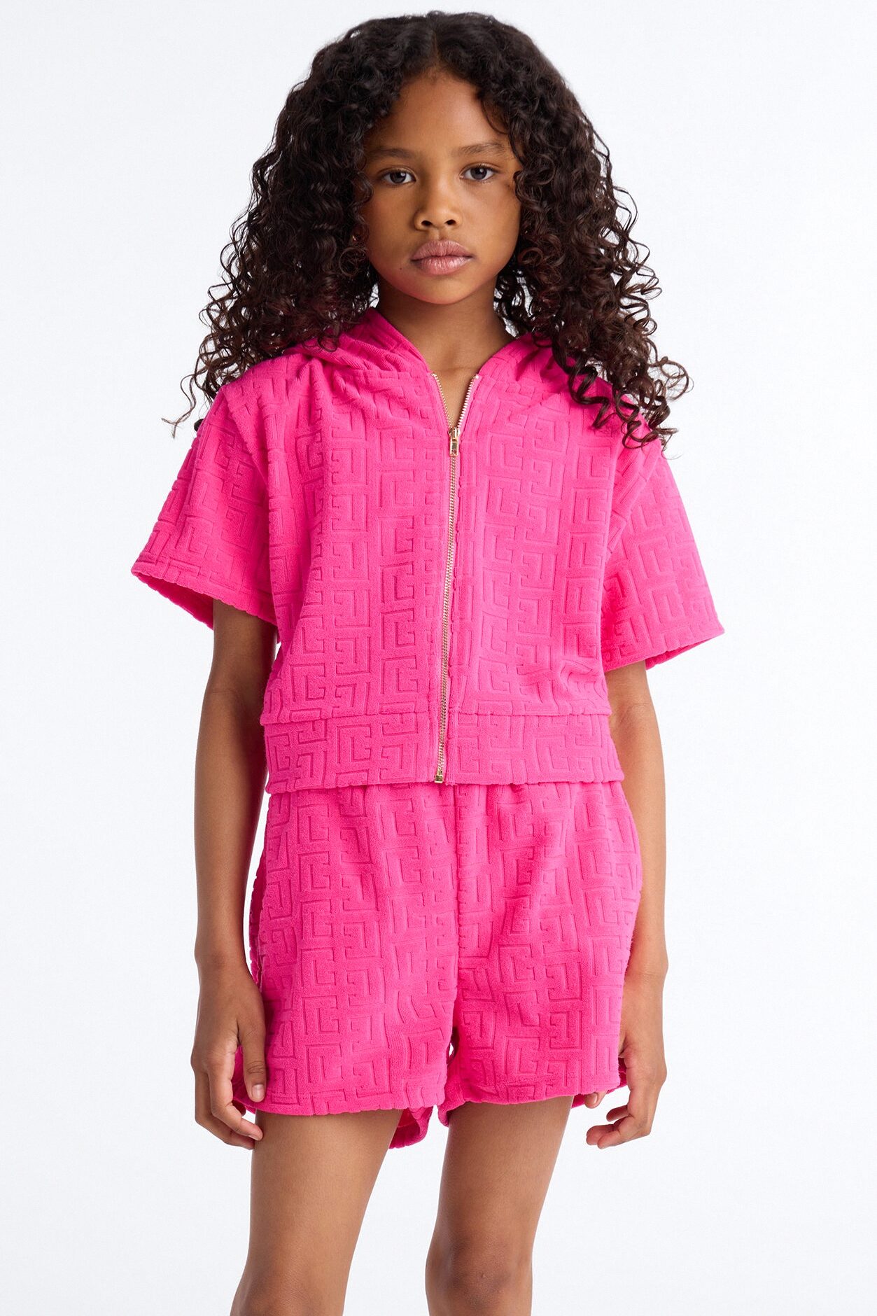 Mini Elyna Terry Cloth Short Set - Hot Pink