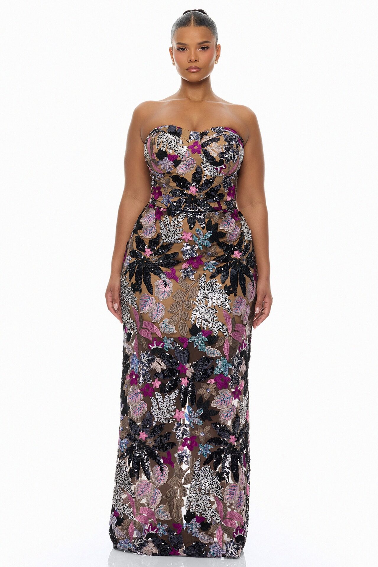 Kaylah Floral Embroidered Maxi Dress - Purple/combo