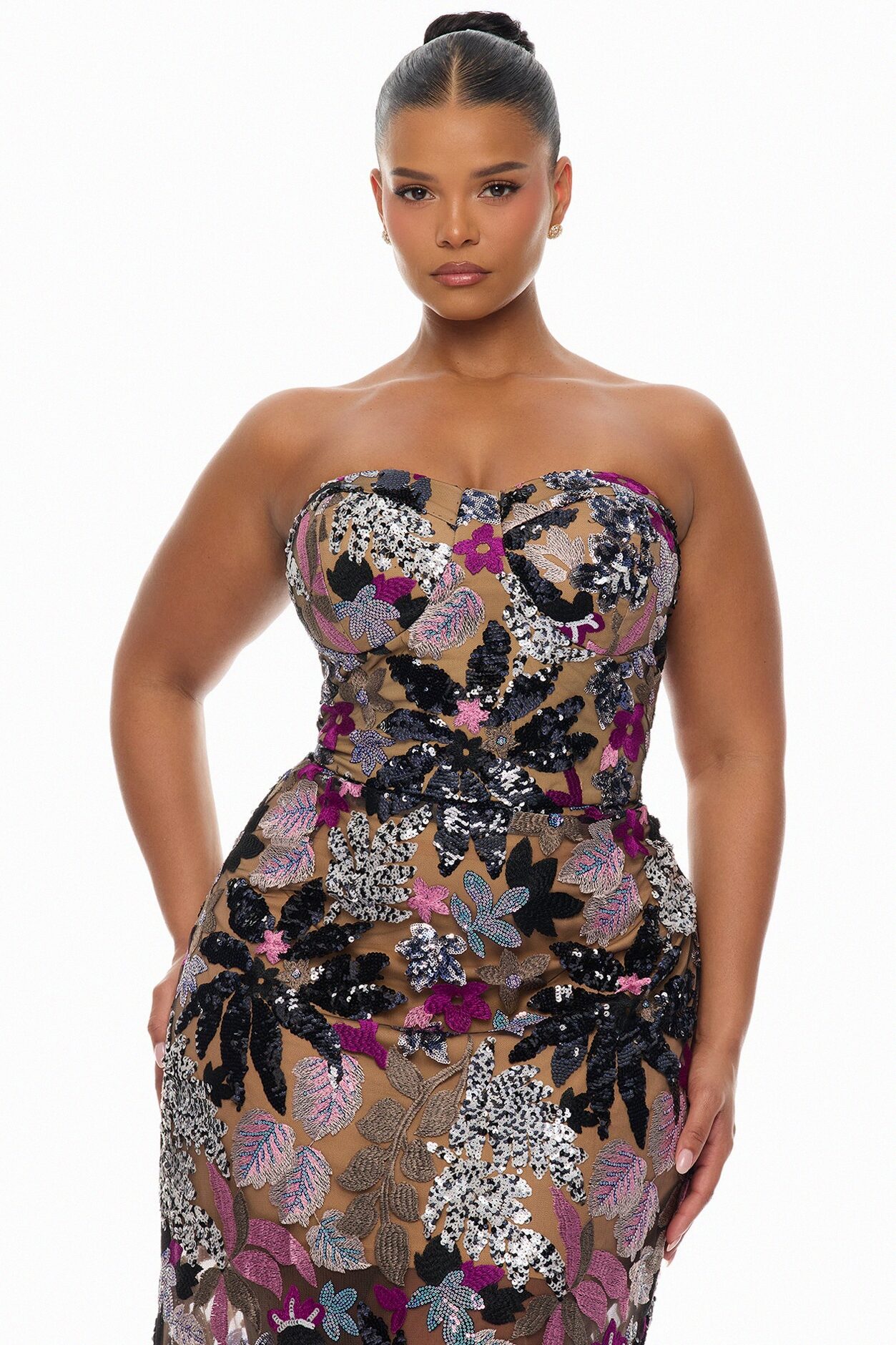 Kaylah Floral Embroidered Maxi Dress - Purple/combo