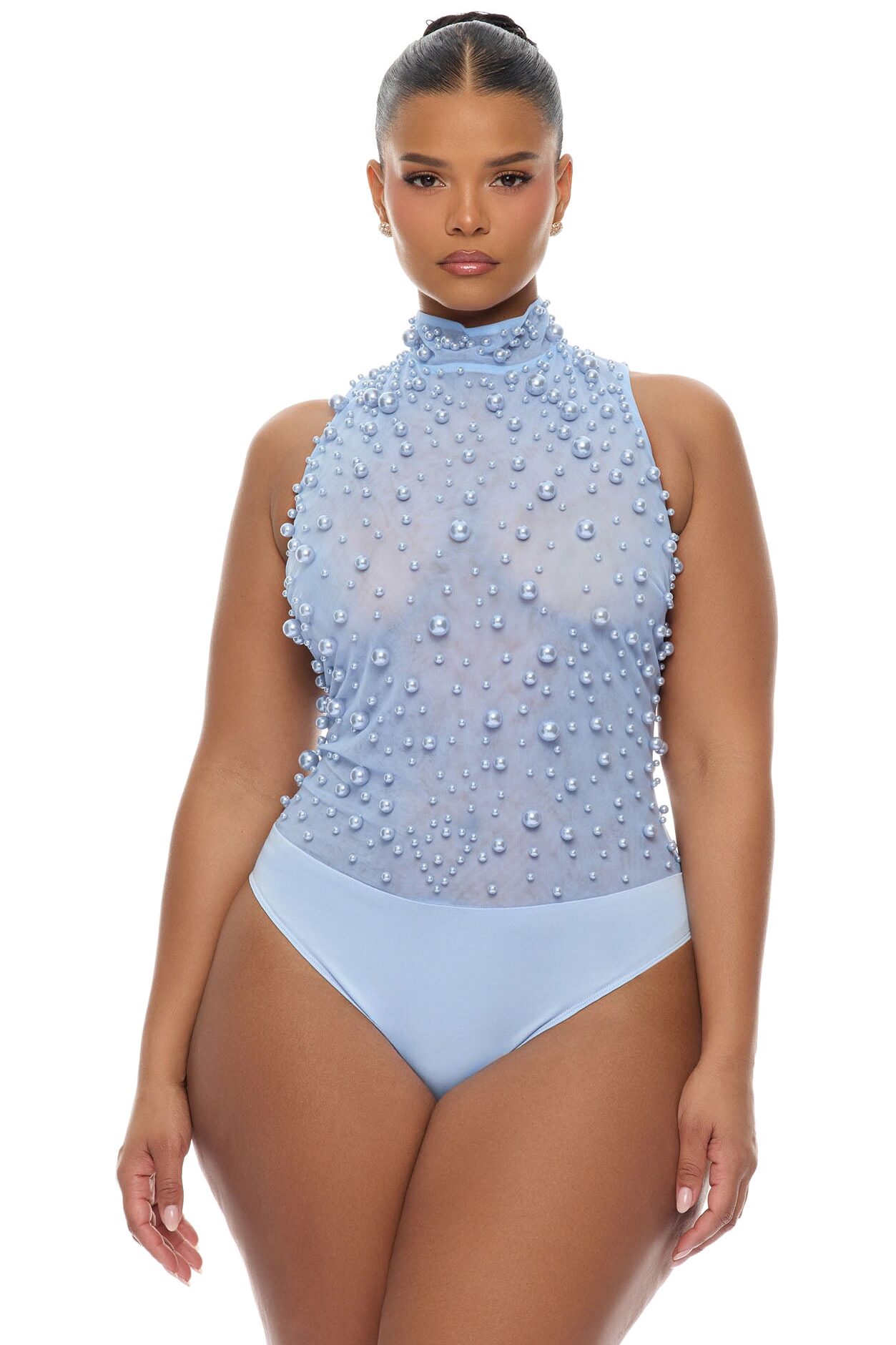 Pure Bliss Sheer Pearl Bodysuit - Light Blue