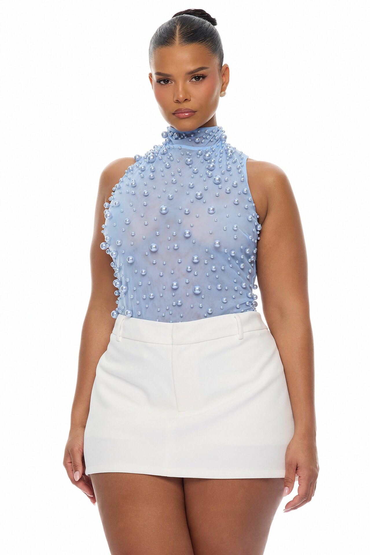Pure Bliss Sheer Pearl Bodysuit - Light Blue