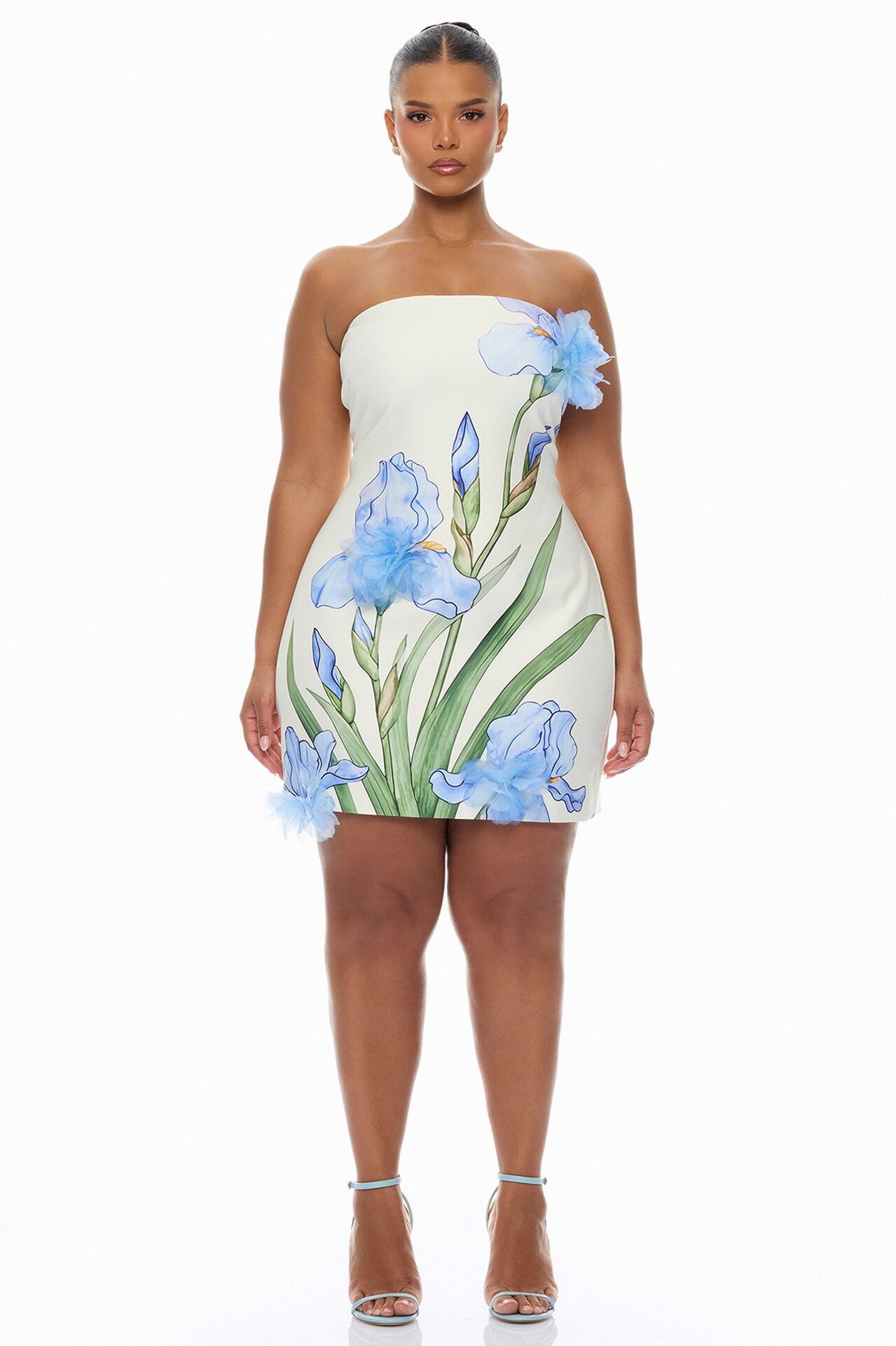 Floral Fantasy 3D Floral Mini Dress - Blue/combo