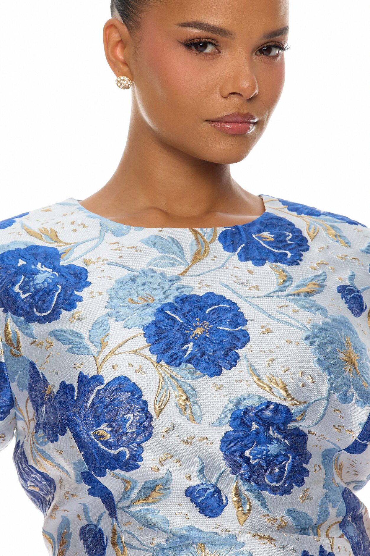 Florencia Short Sleeve Jacquard Mini Dress - Blue/combo