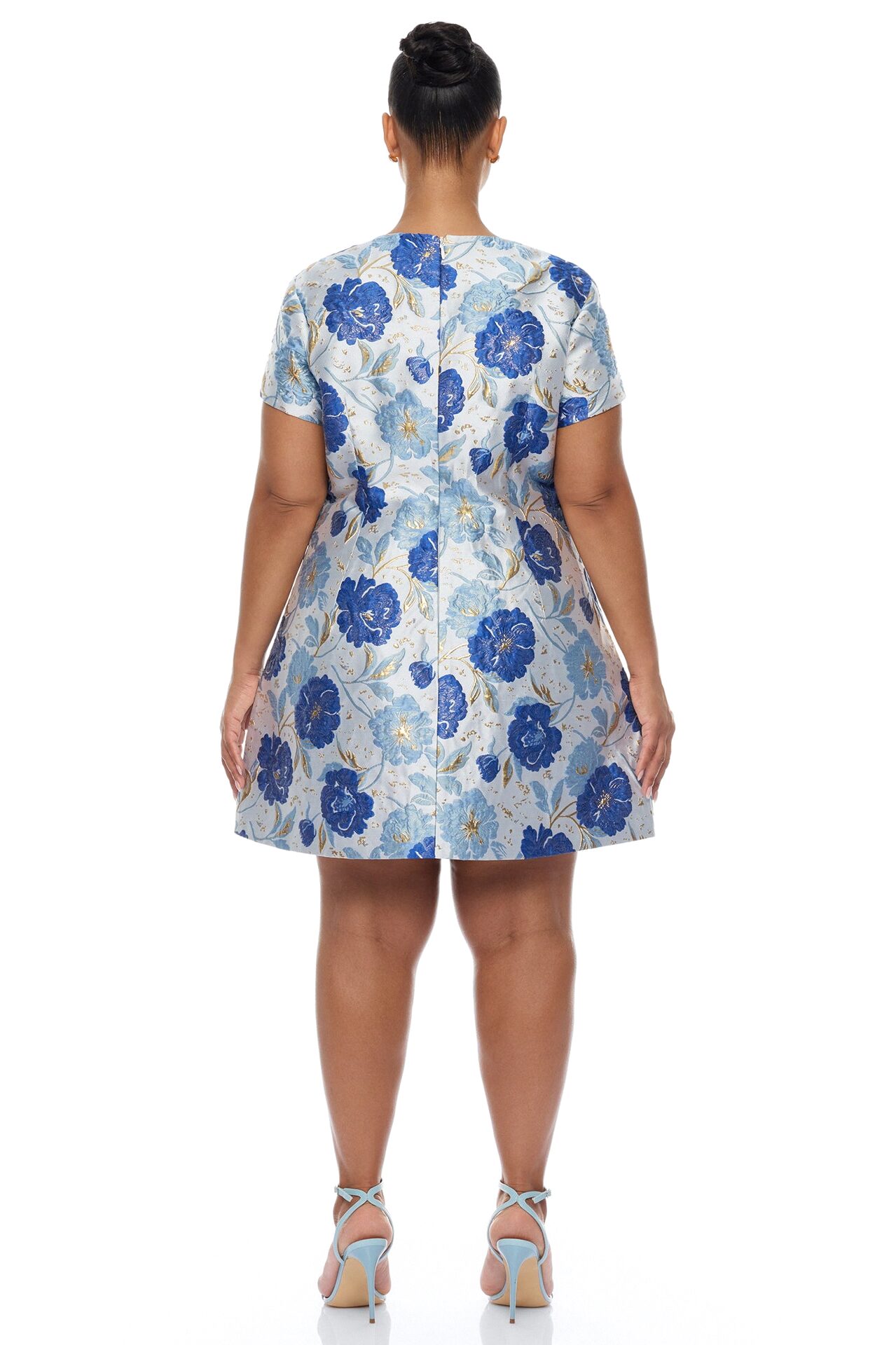 Florencia Short Sleeve Jacquard Mini Dress - Blue/combo