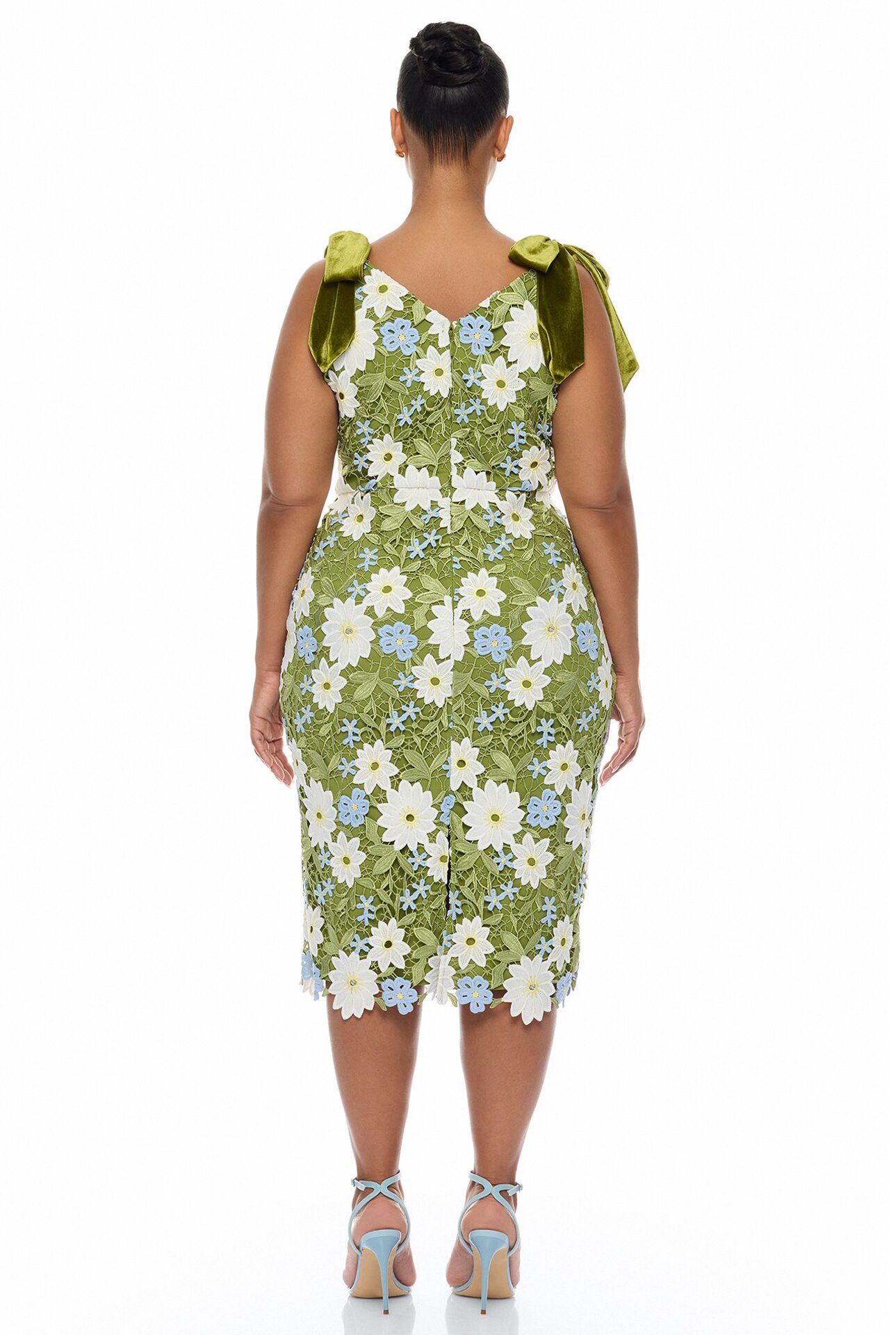Dani Floral Embroidered Midi Dress - Chartreuse