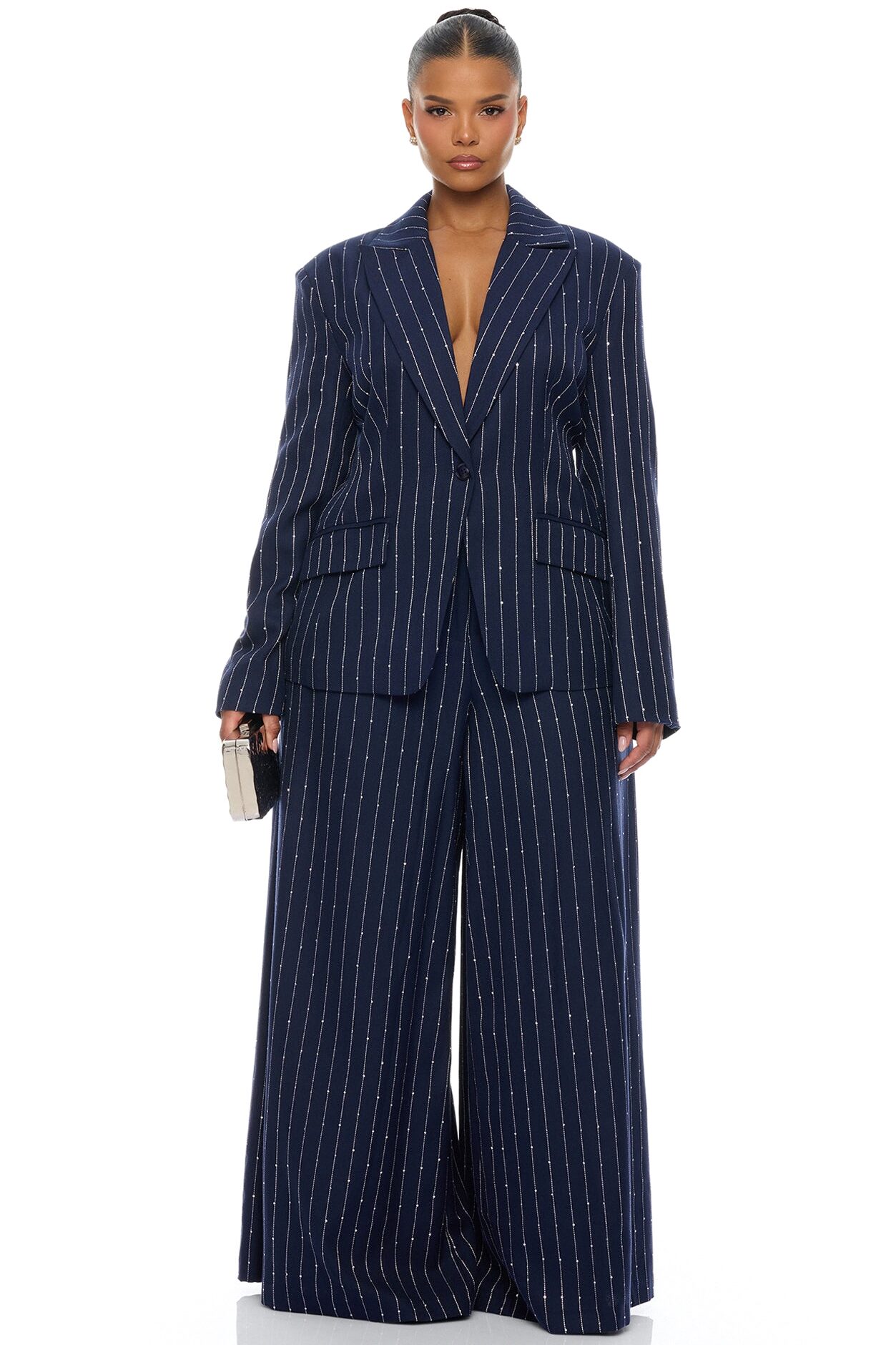 Adyson Embellished Pinstripe Blazer - Navy/combo