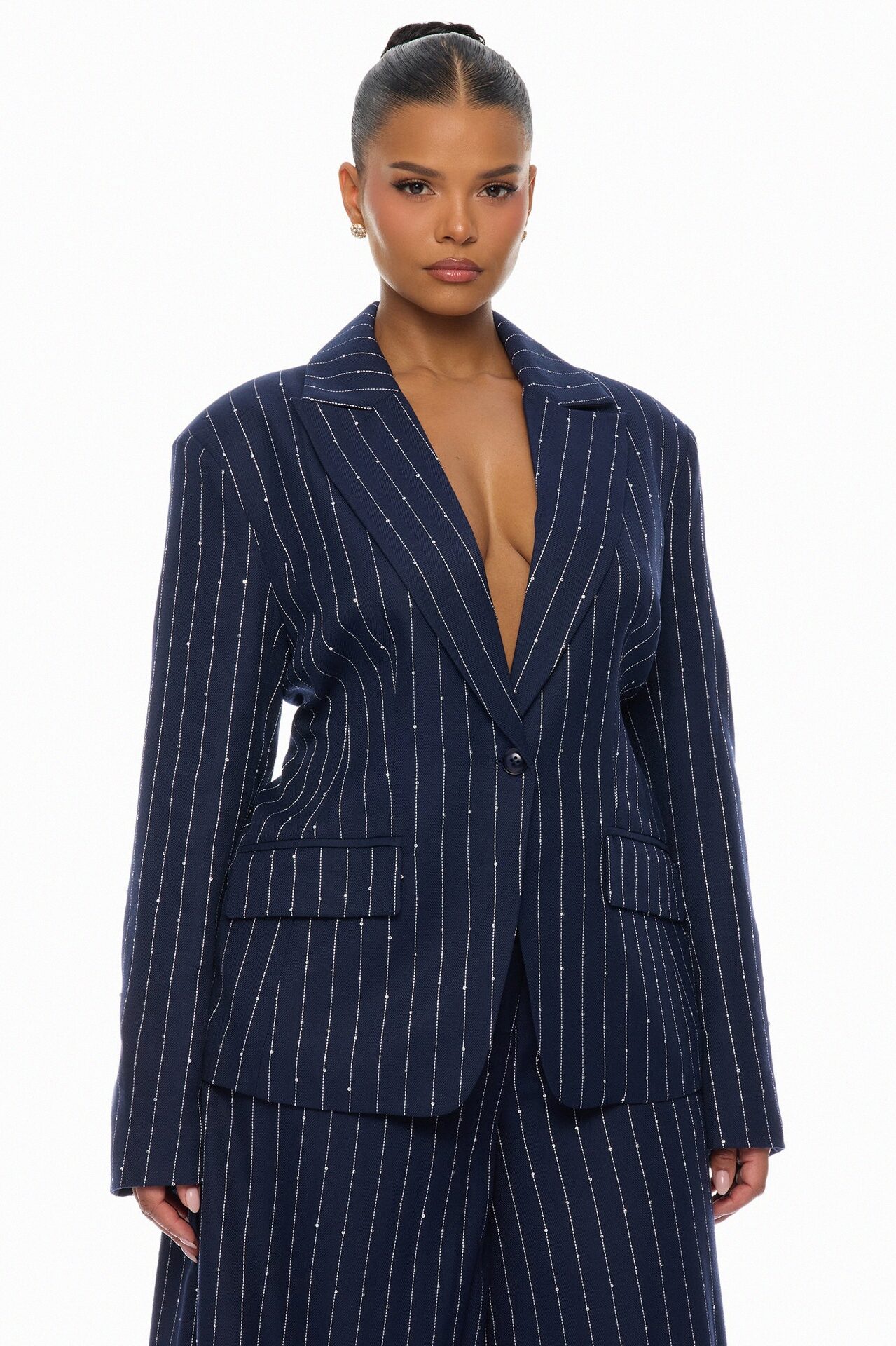 Adyson Embellished Pinstripe Blazer - Navy/combo