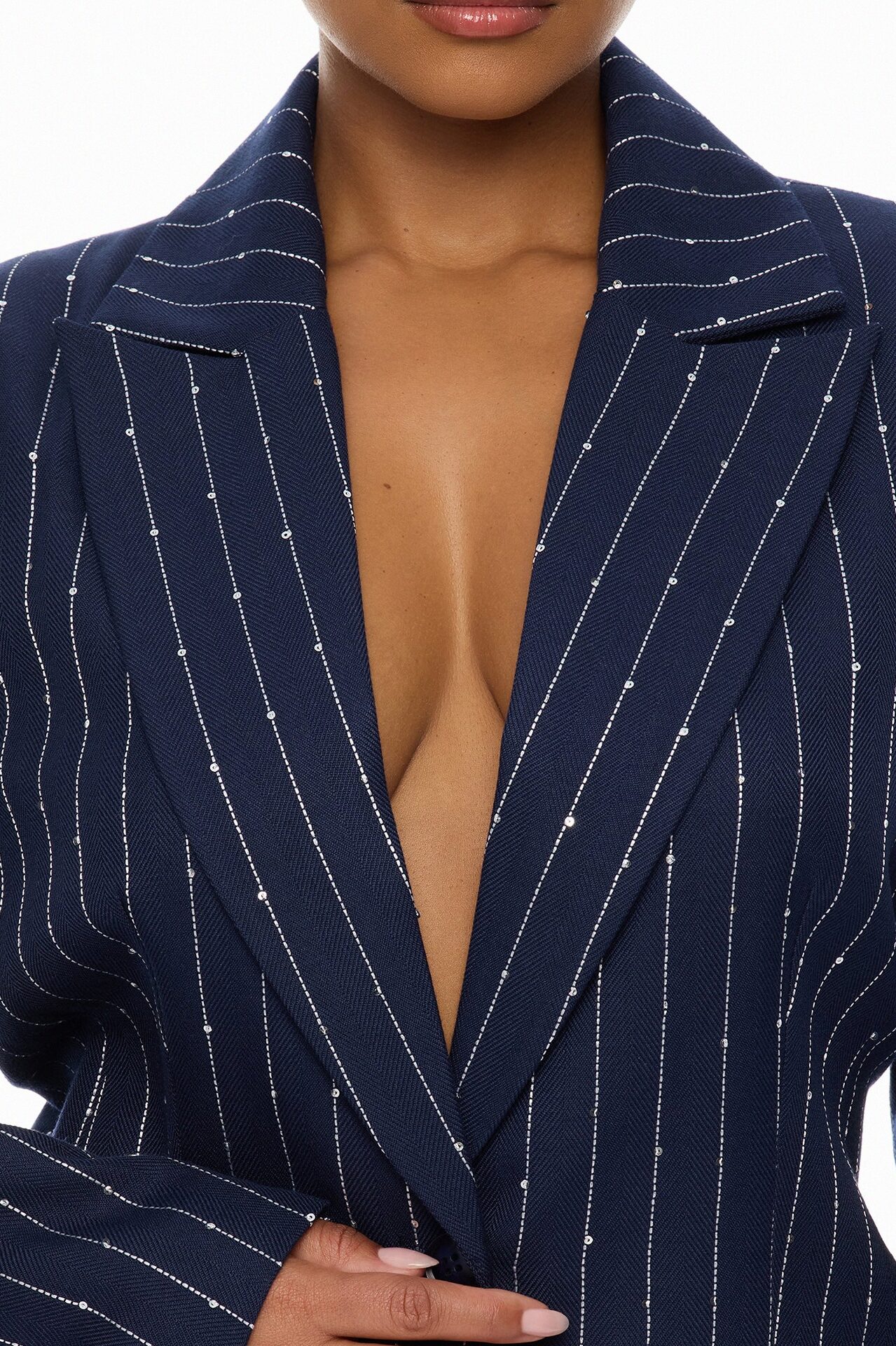 Adyson Embellished Pinstripe Blazer - Navy/combo