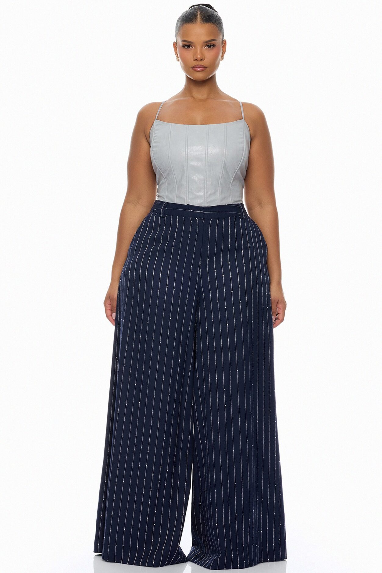 Adyson Embellished Pinstripe Wide Leg Pant - Navy/combo