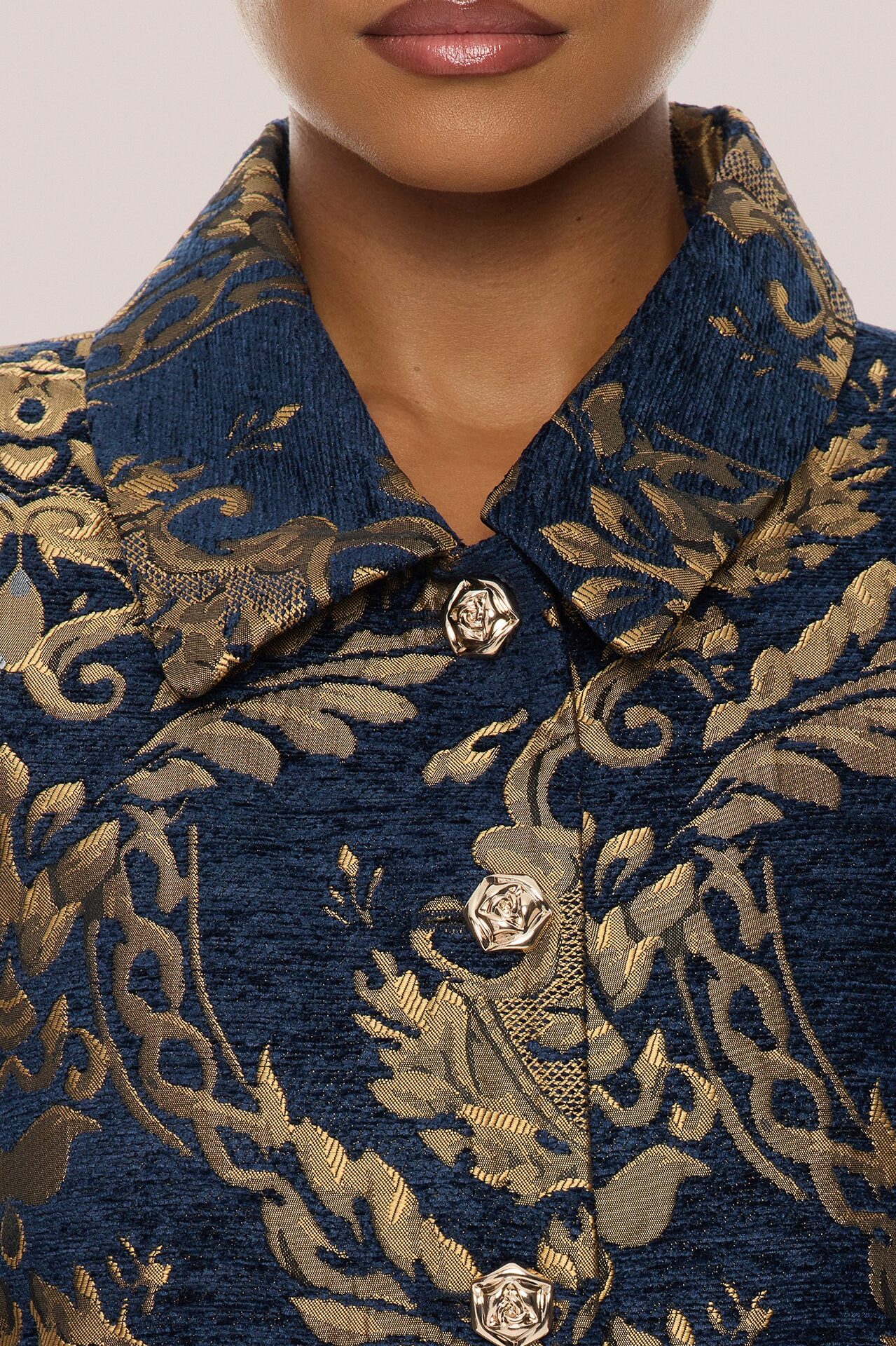 Vanya Jacquard Jacket Short Set - Navy/combo