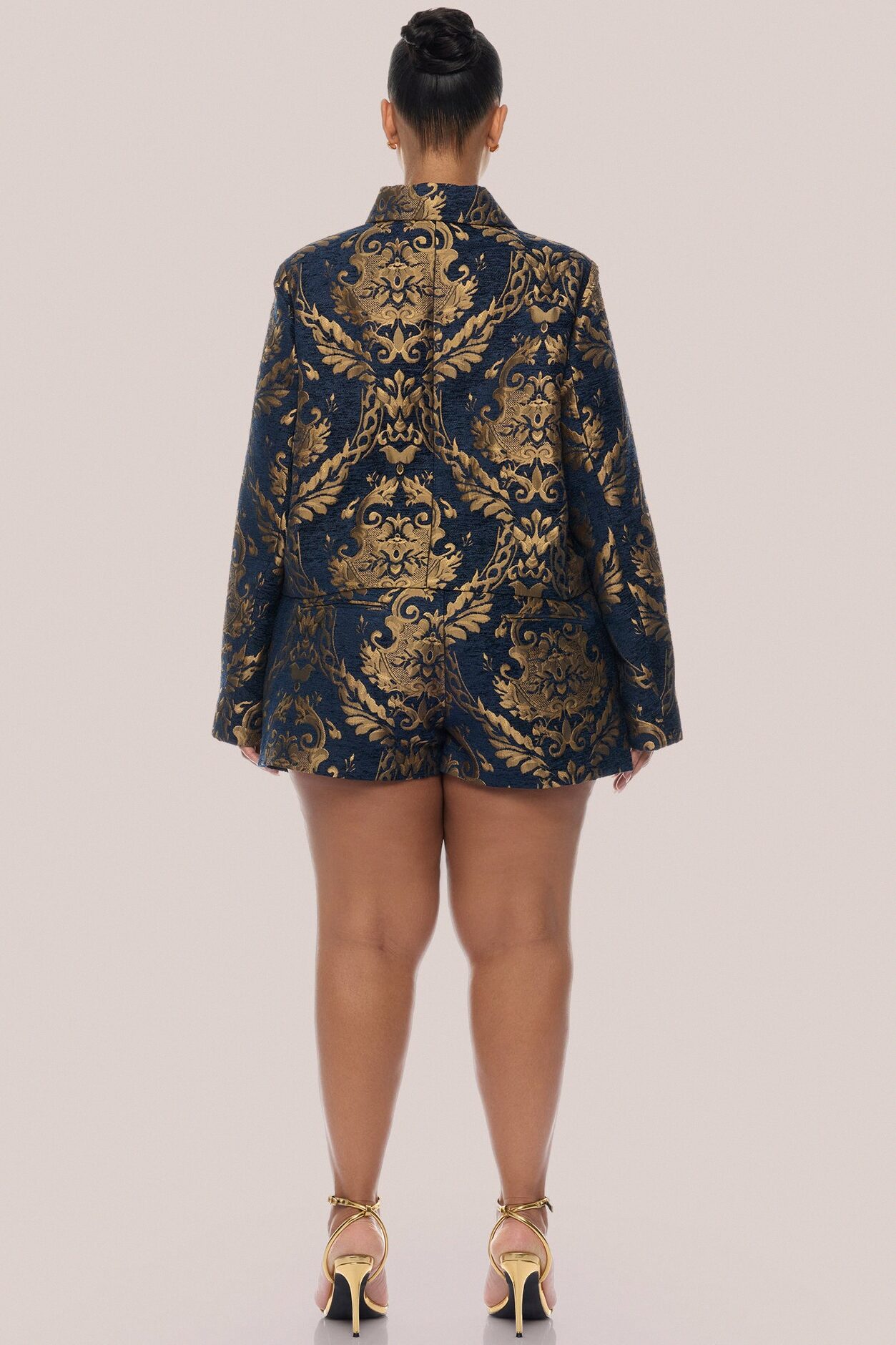 Vanya Jacquard Jacket Short Set - Navy/combo