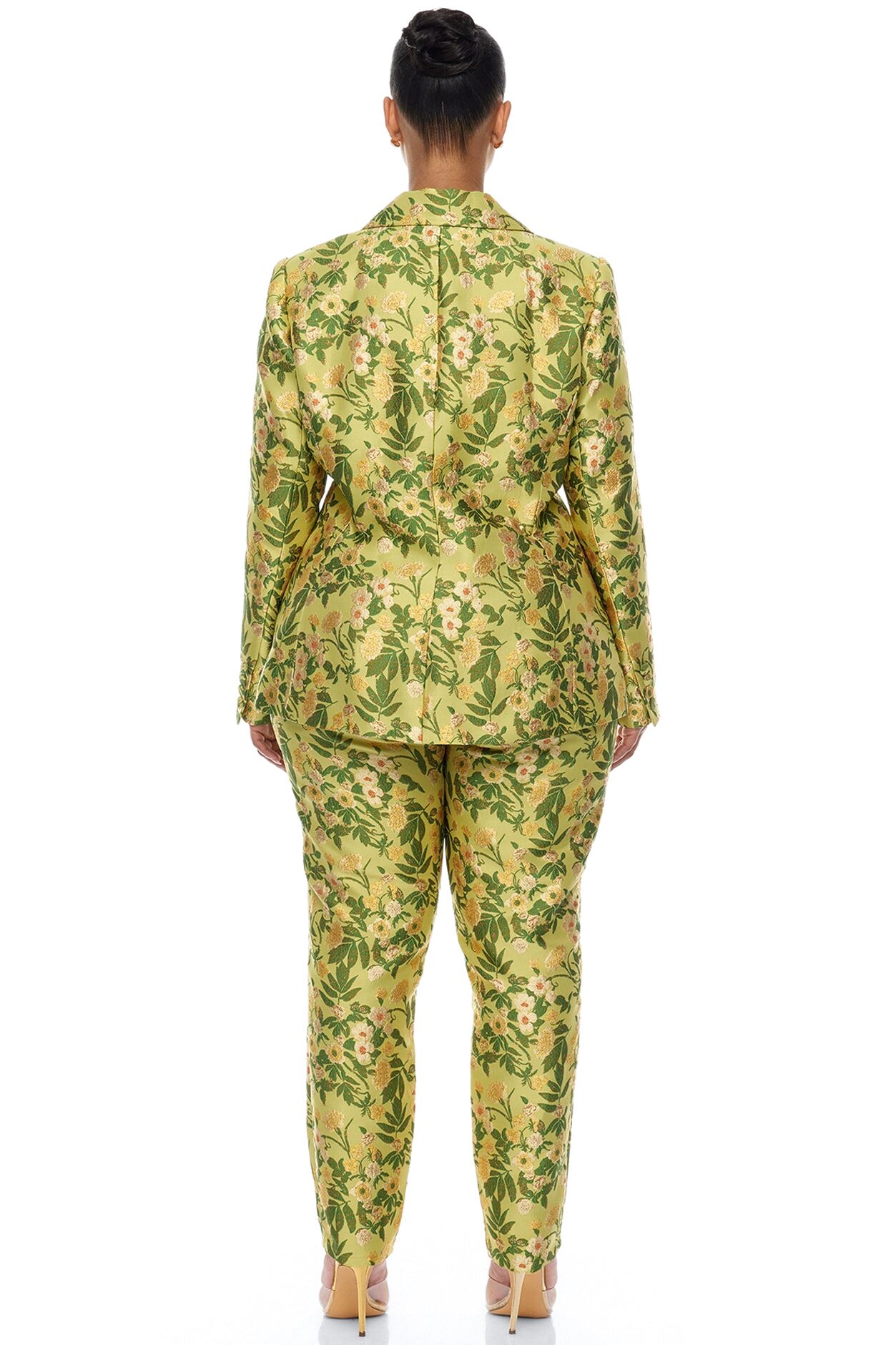 Emilee Jacquard Blazer Pant Set - Chartreuse