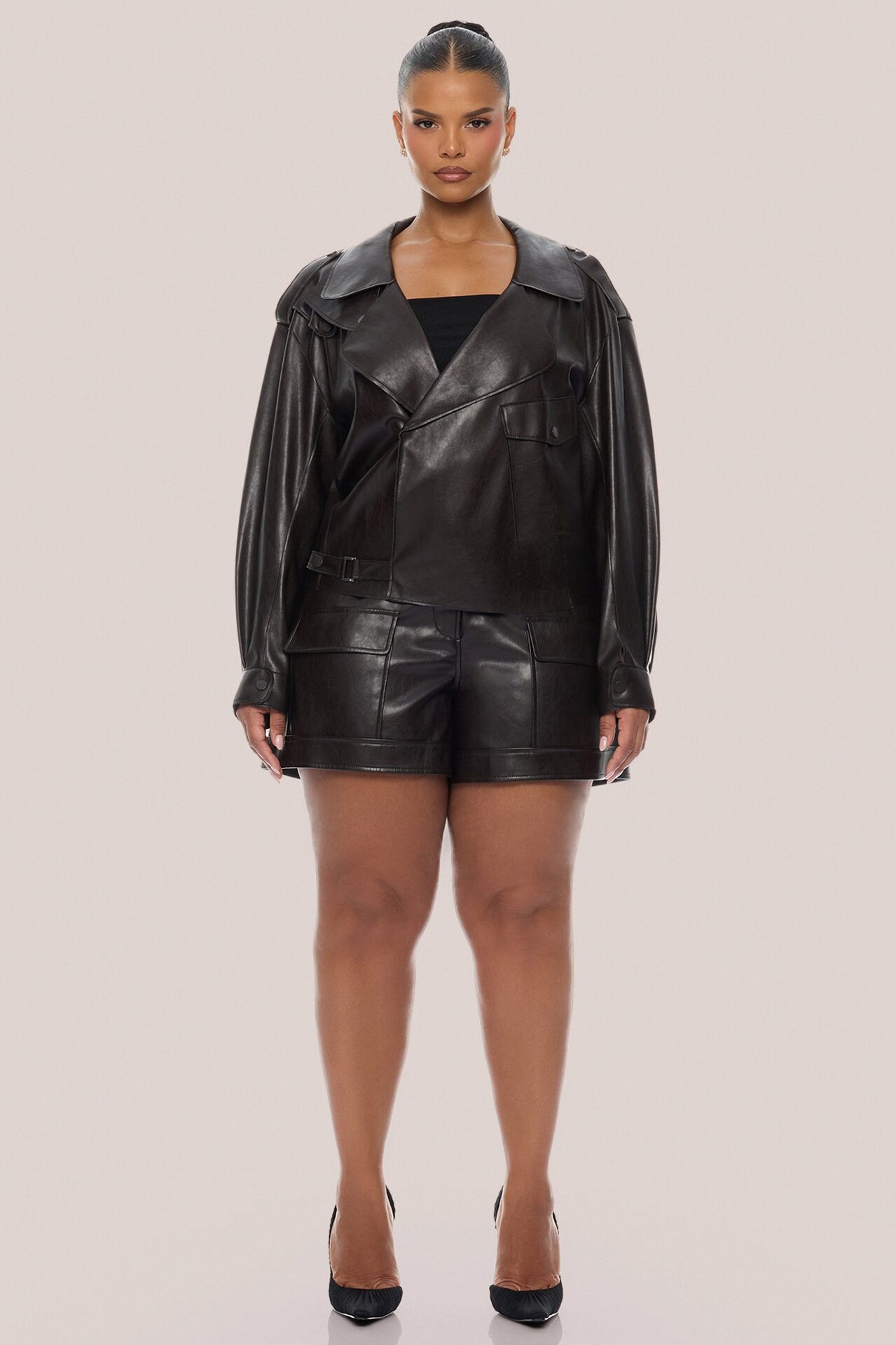 Zaya Faux Leather Cargo Jacket - Chocolate
