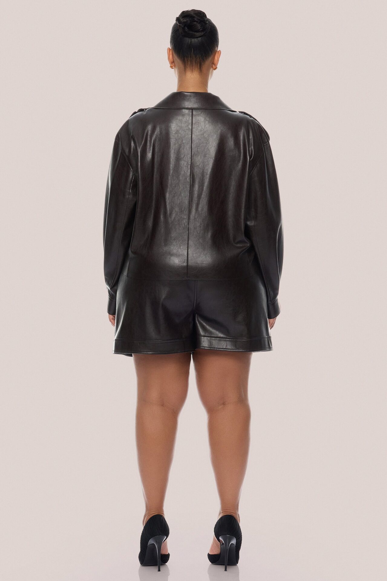 Zaya Faux Leather Cargo Jacket - Chocolate