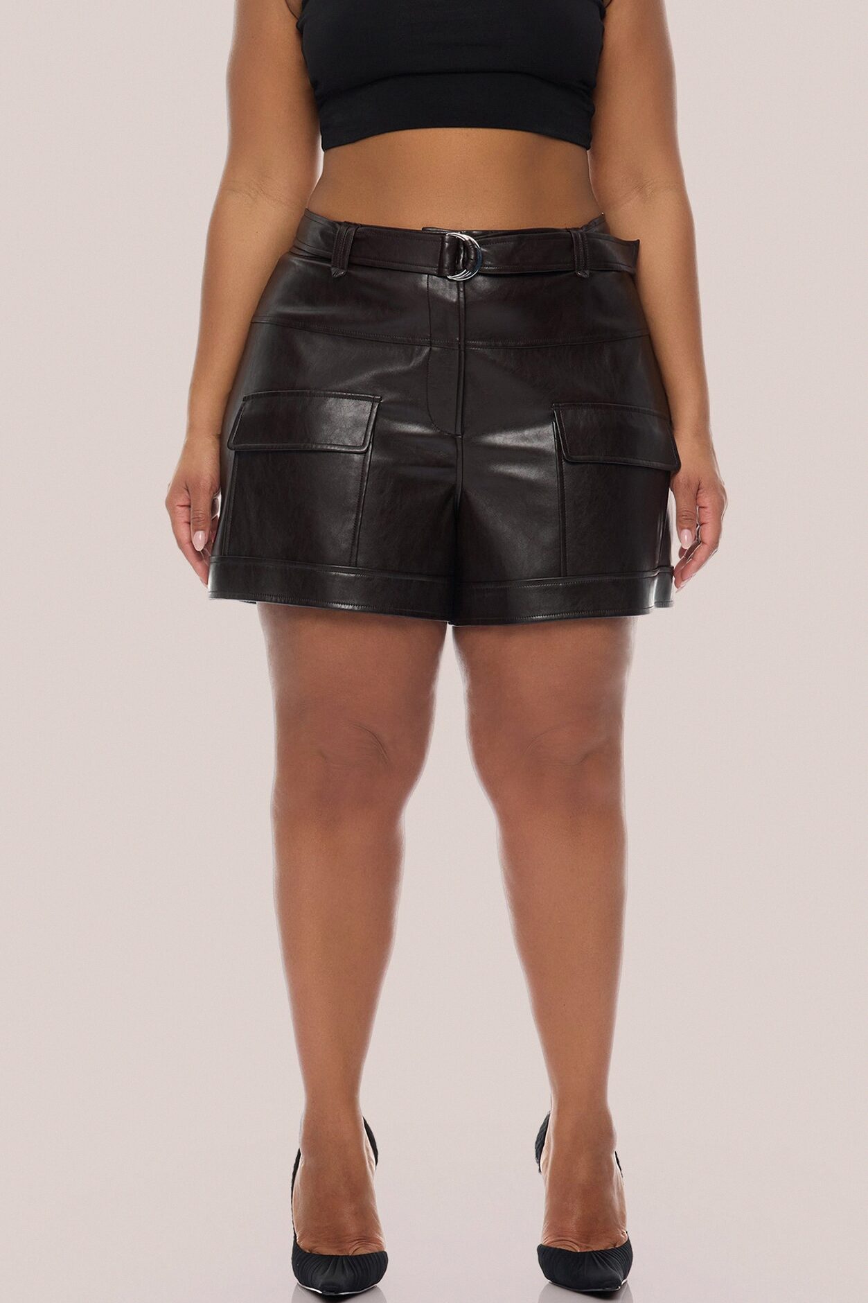 Zaya Faux Leather Cargo Short - Chocolate