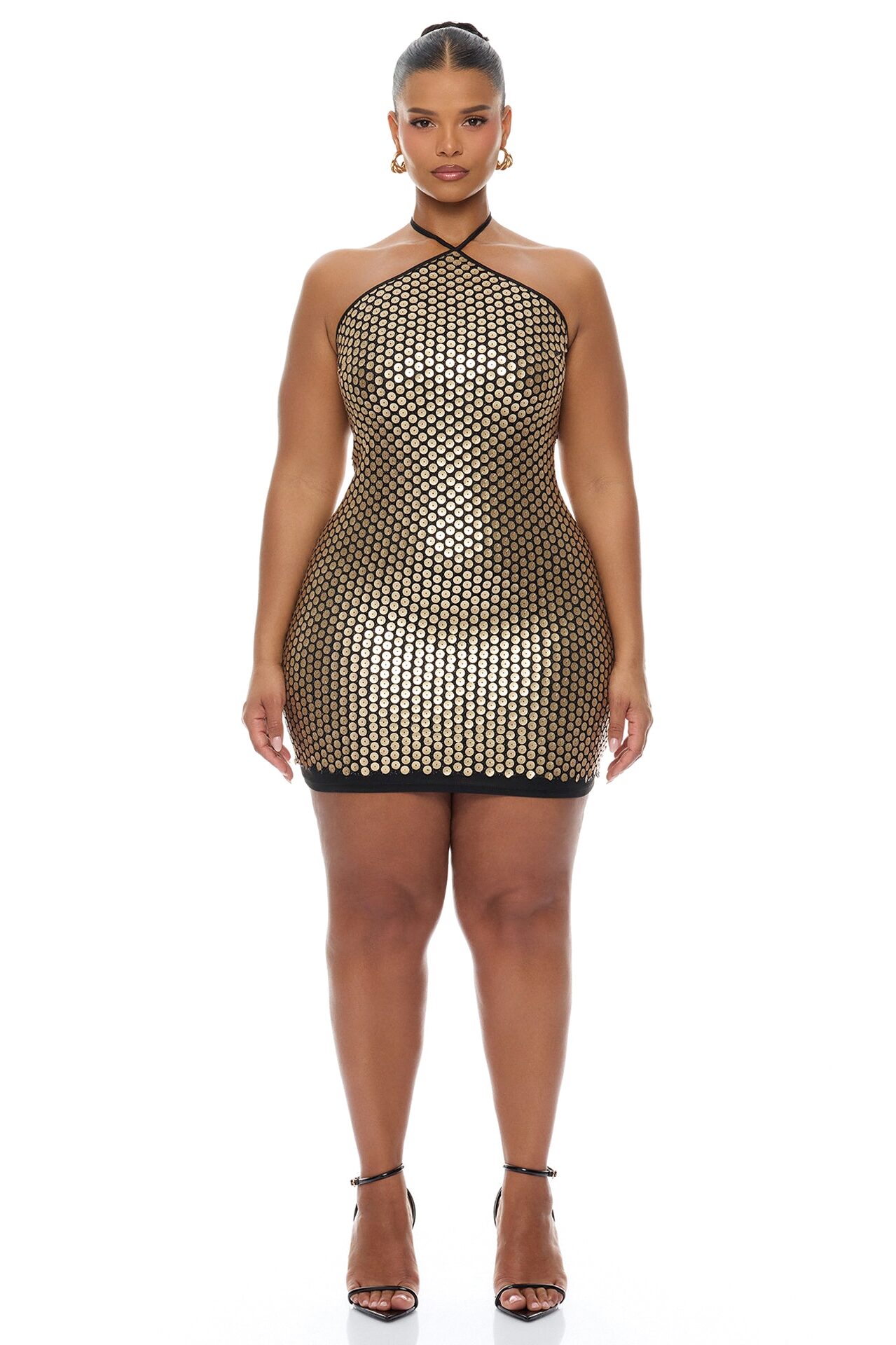 Kiora Halter Sequin Mini Dress - Black/Gold