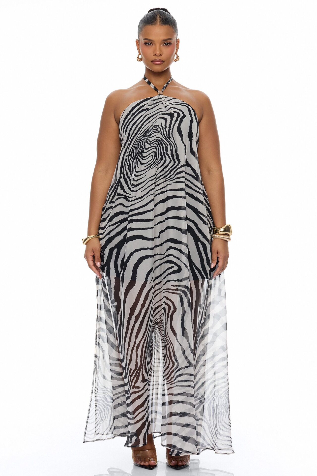 Katherine Zebra Chiffon Maxi Dress - White/Black