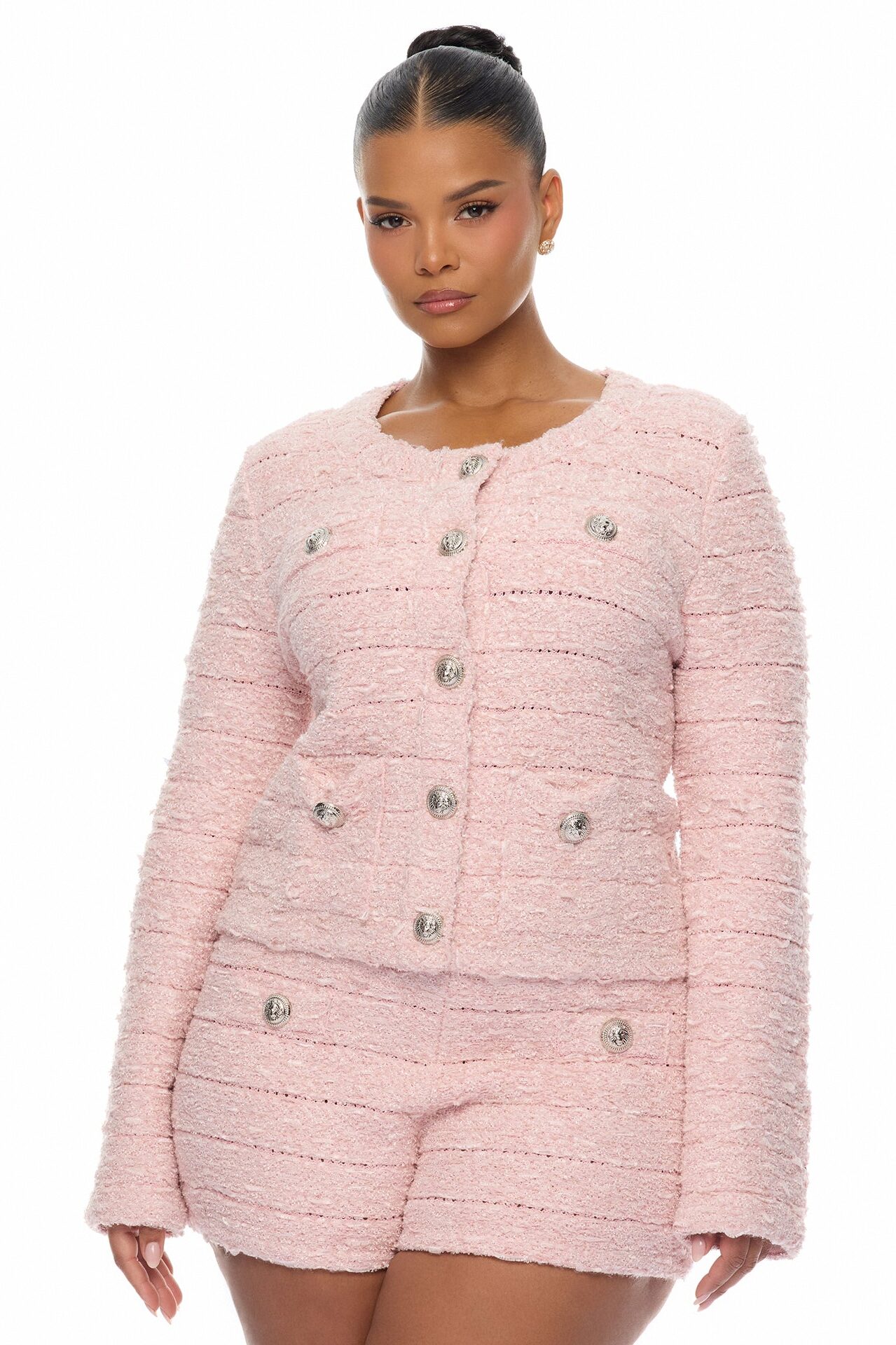 Breanna Tweed Short Set - Light Pink