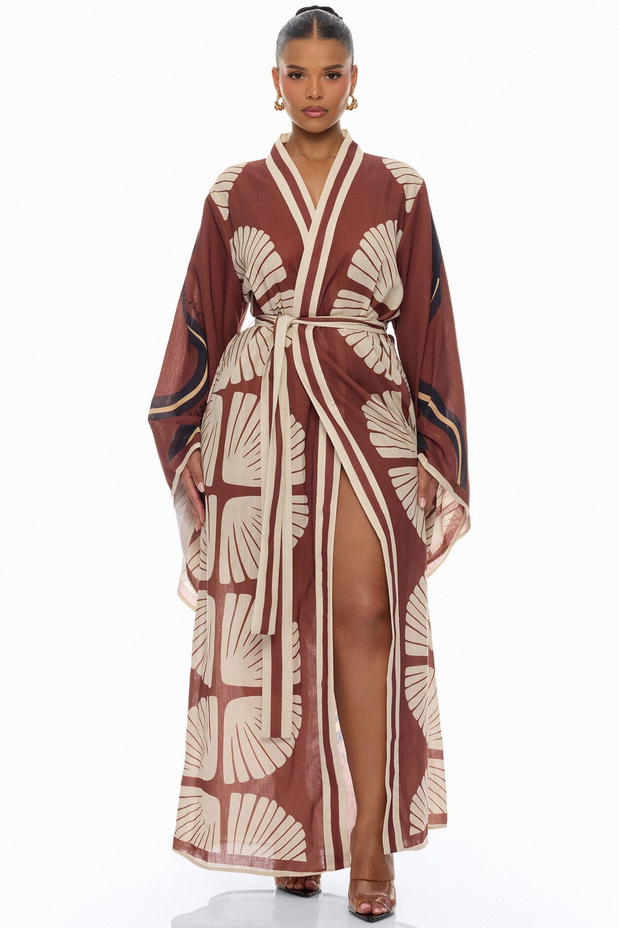 Sara Bell Sleeve Linen Kimono - Brown/combo
