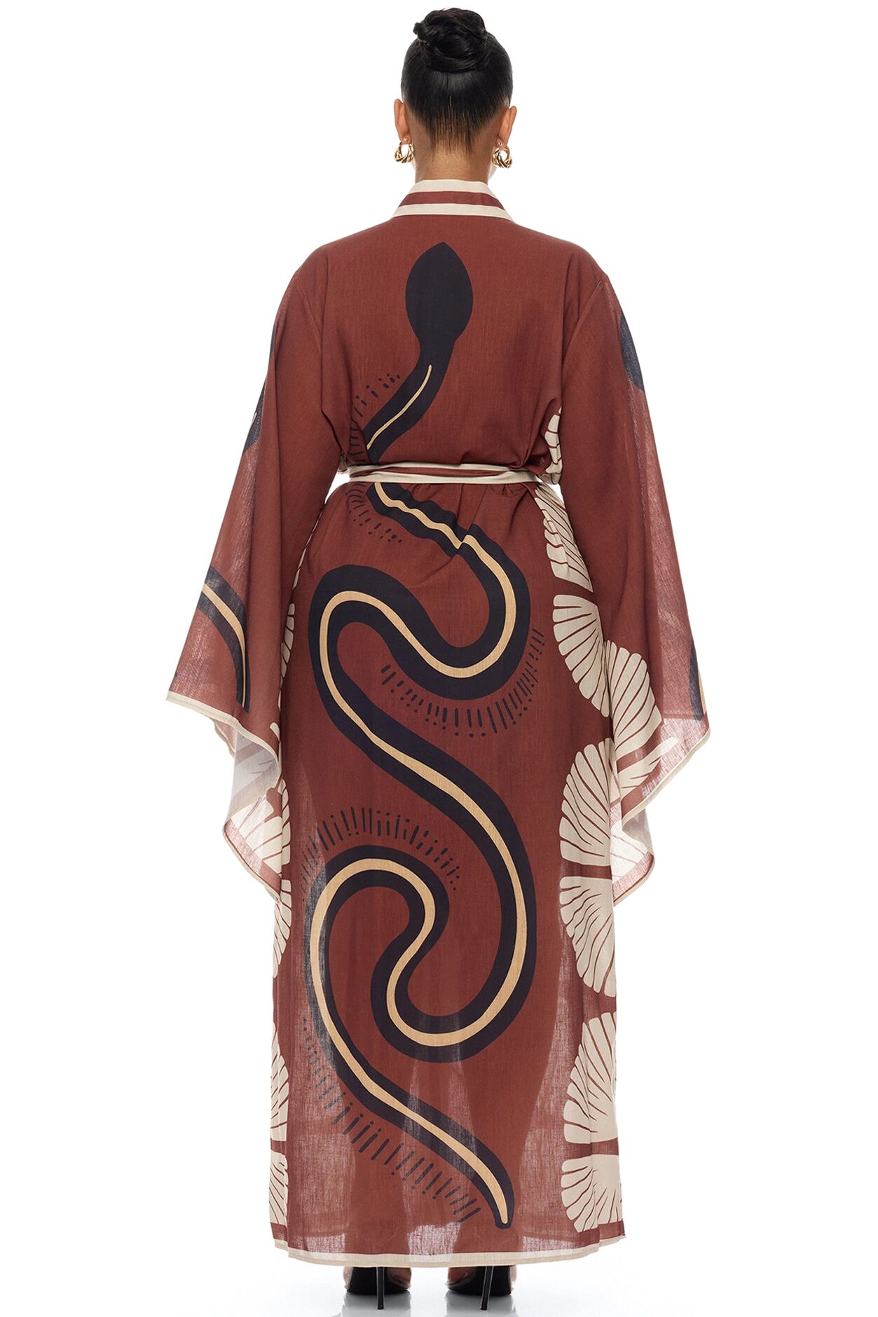 Sara Bell Sleeve Linen Kimono - Brown/combo