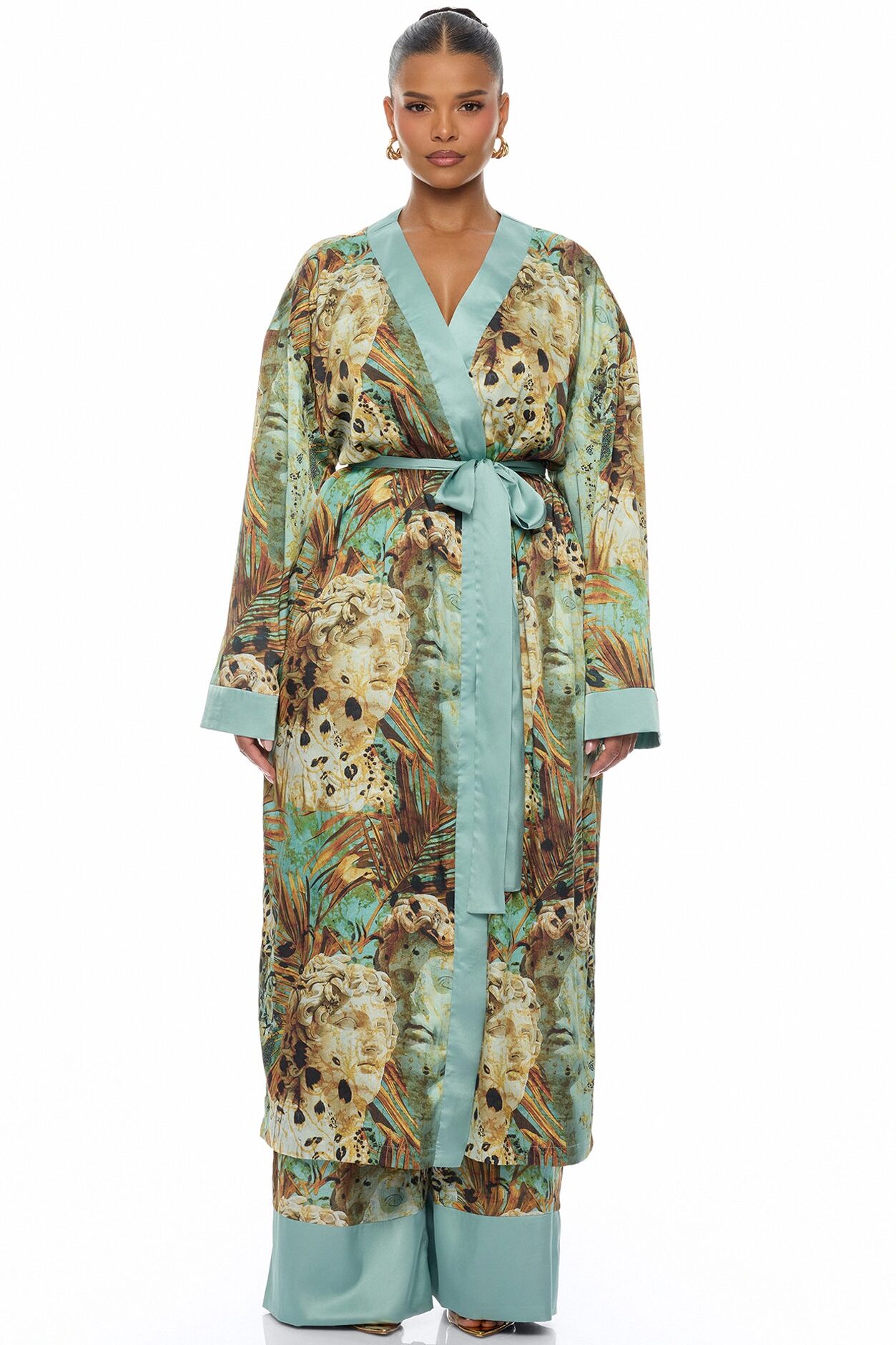Call Me Coastal Satin Pant Set - Blue/combo