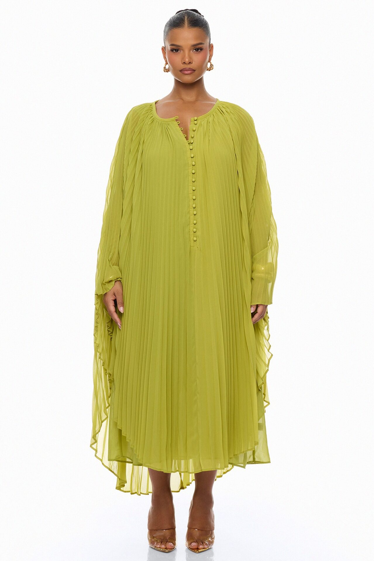 Aviana Pleated Maxi Dress - Chartreuse