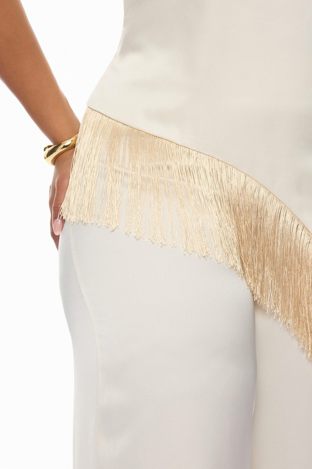 Natural Drama Fringe Satin Pant Set - Ivory