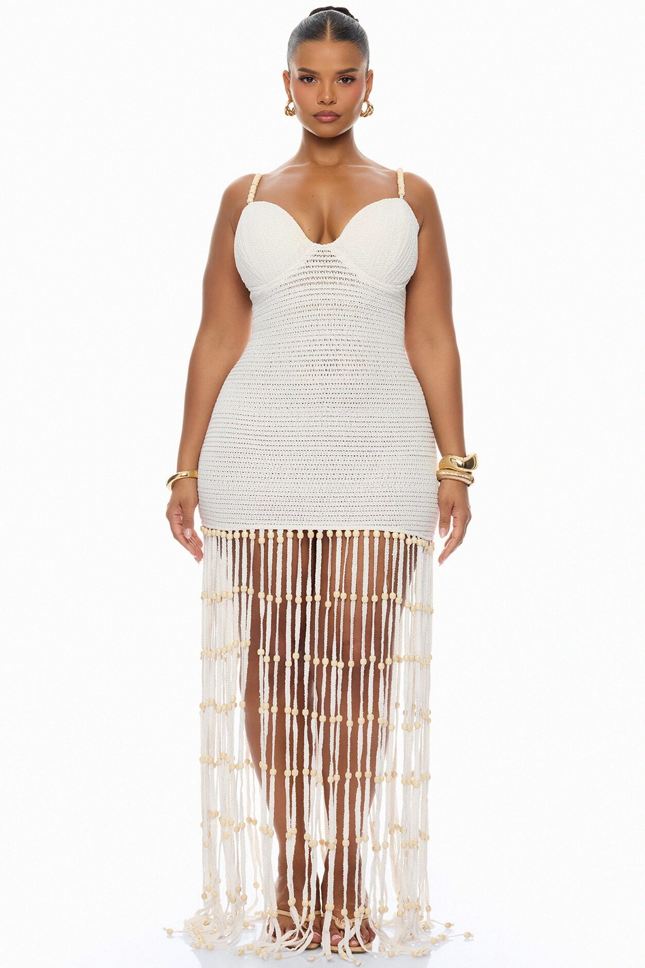 Living Life Fringe Crochet Maxi Dress - Cream