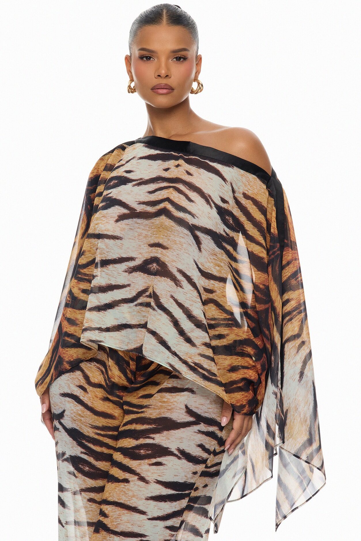 Bailey Chiffon Pant Set - Brown/combo