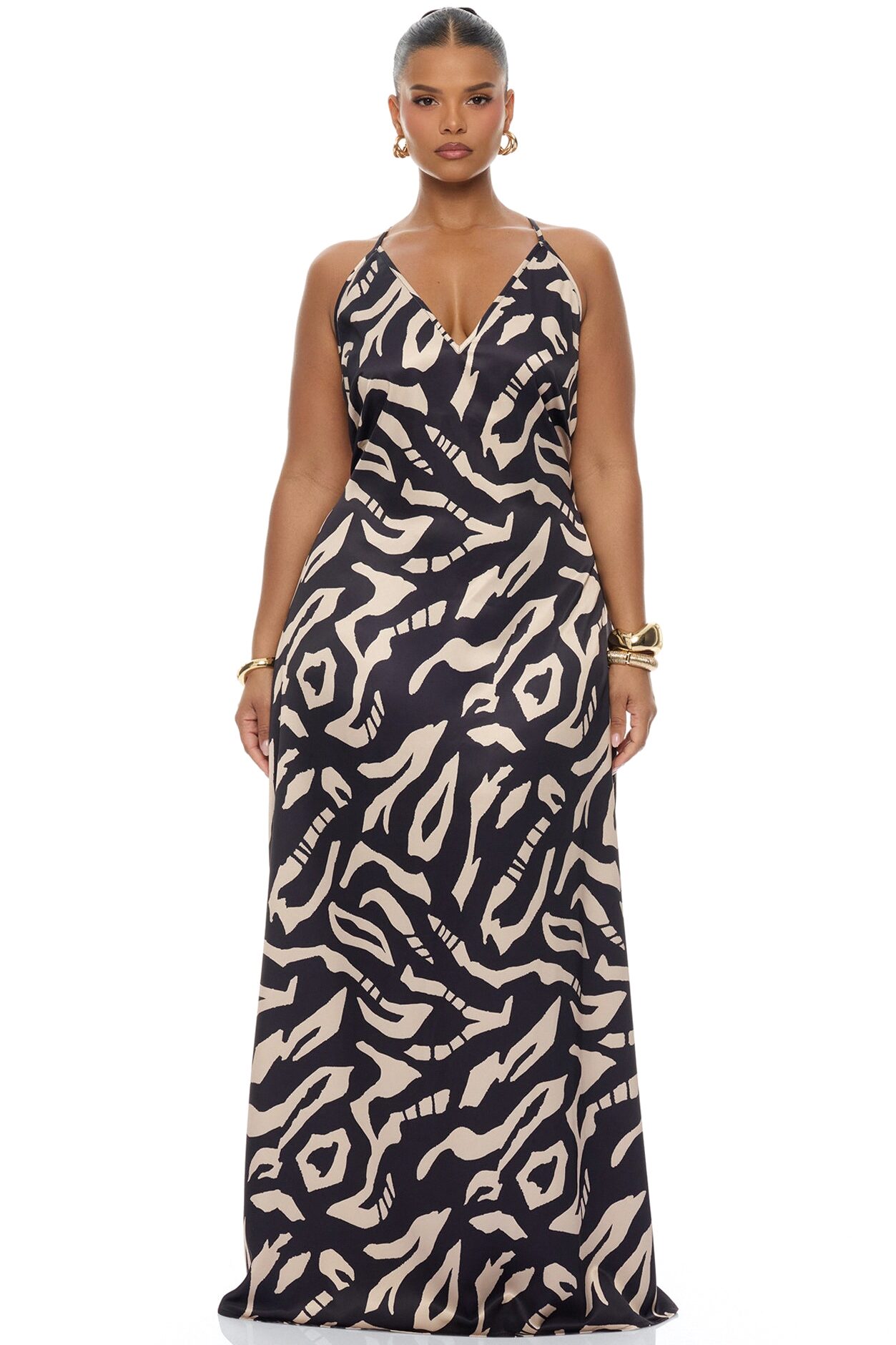 On The Coast Shell Satin Maxi Dress - Black/combo