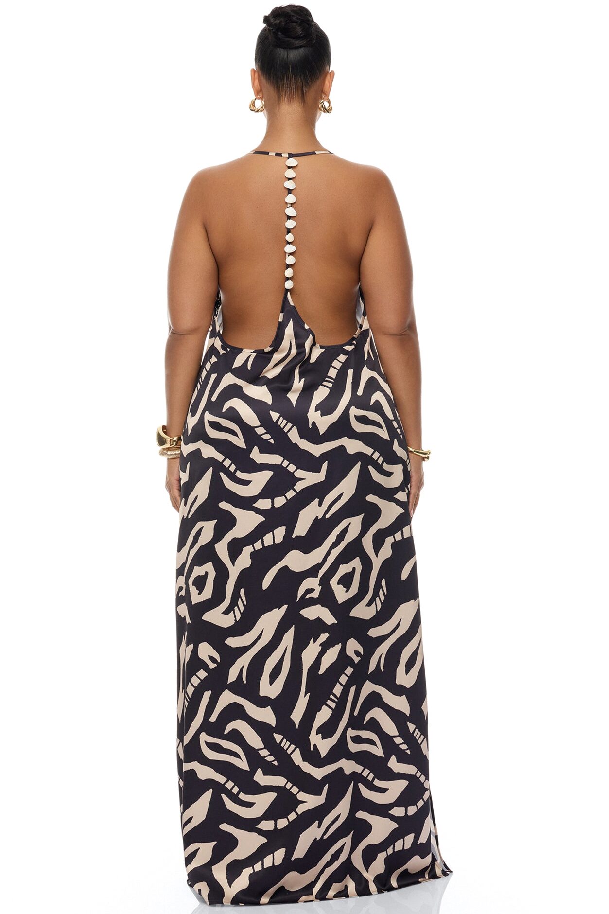 On The Coast Shell Satin Maxi Dress - Black/combo