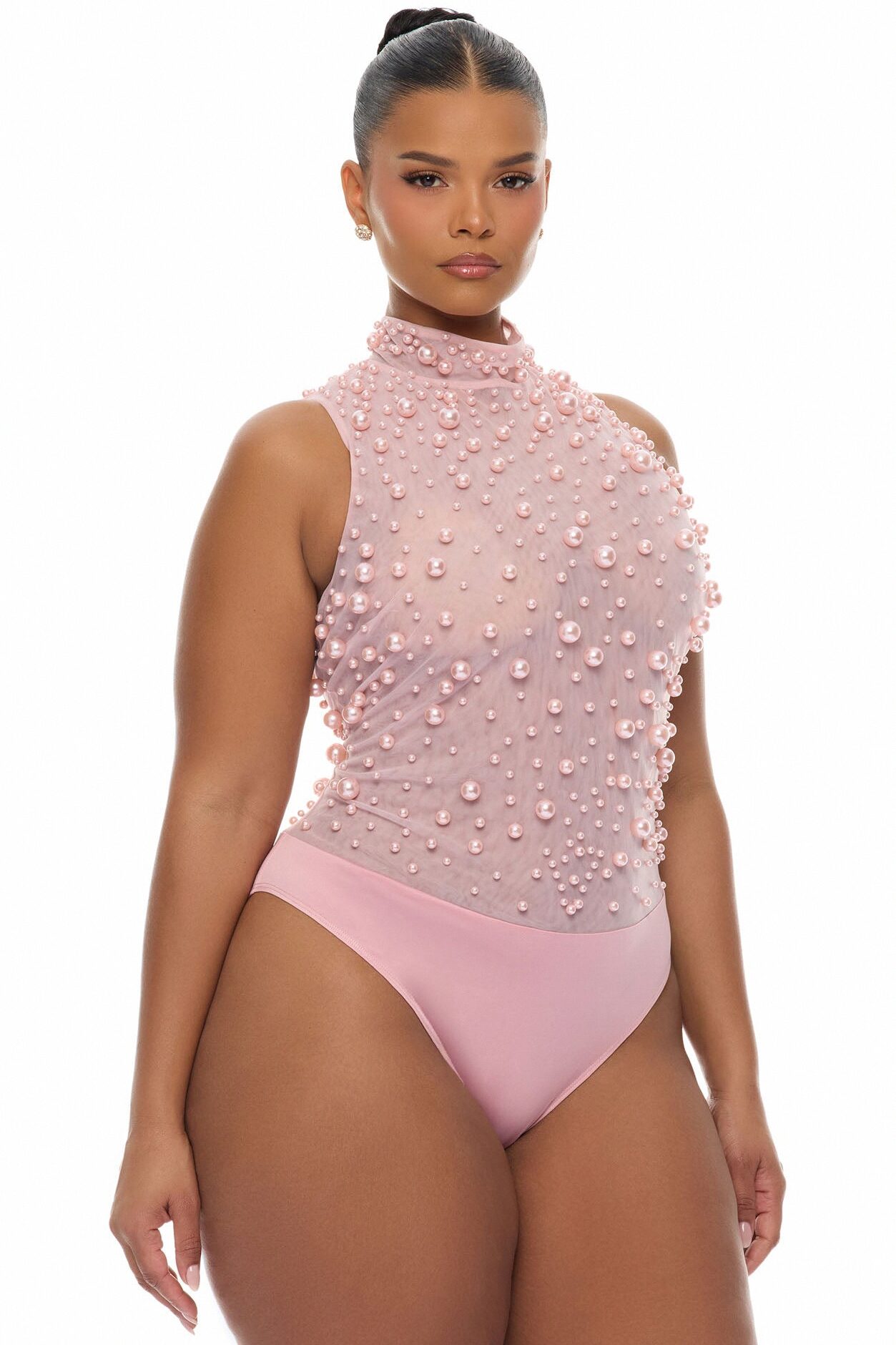 Pure Bliss Sheer Pearl Bodysuit - Light Pink