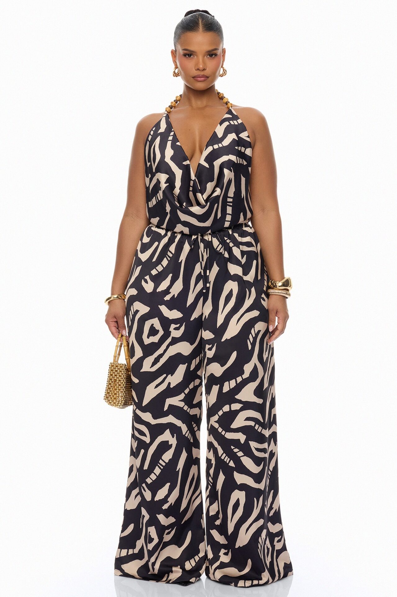 On The Coast Satin Pant Set - Black/combo