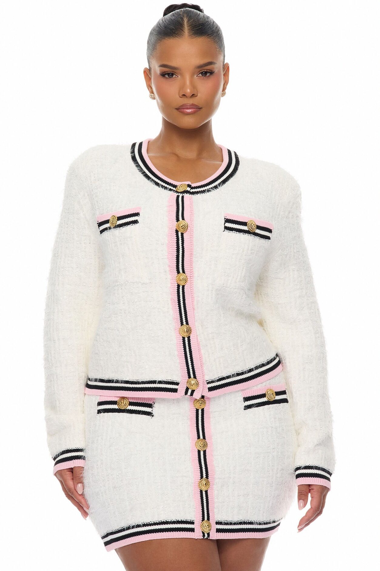 Haylee Tweed Skirt Set - White/combo