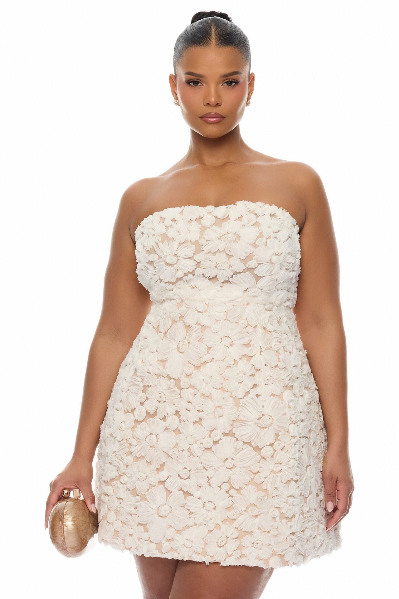 Polly Floral Applique Mini Dress - Ivory
