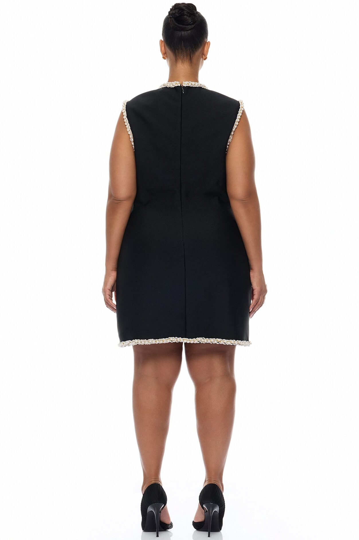 Victoria Pearl Trim Bandage Mini Dress - Black