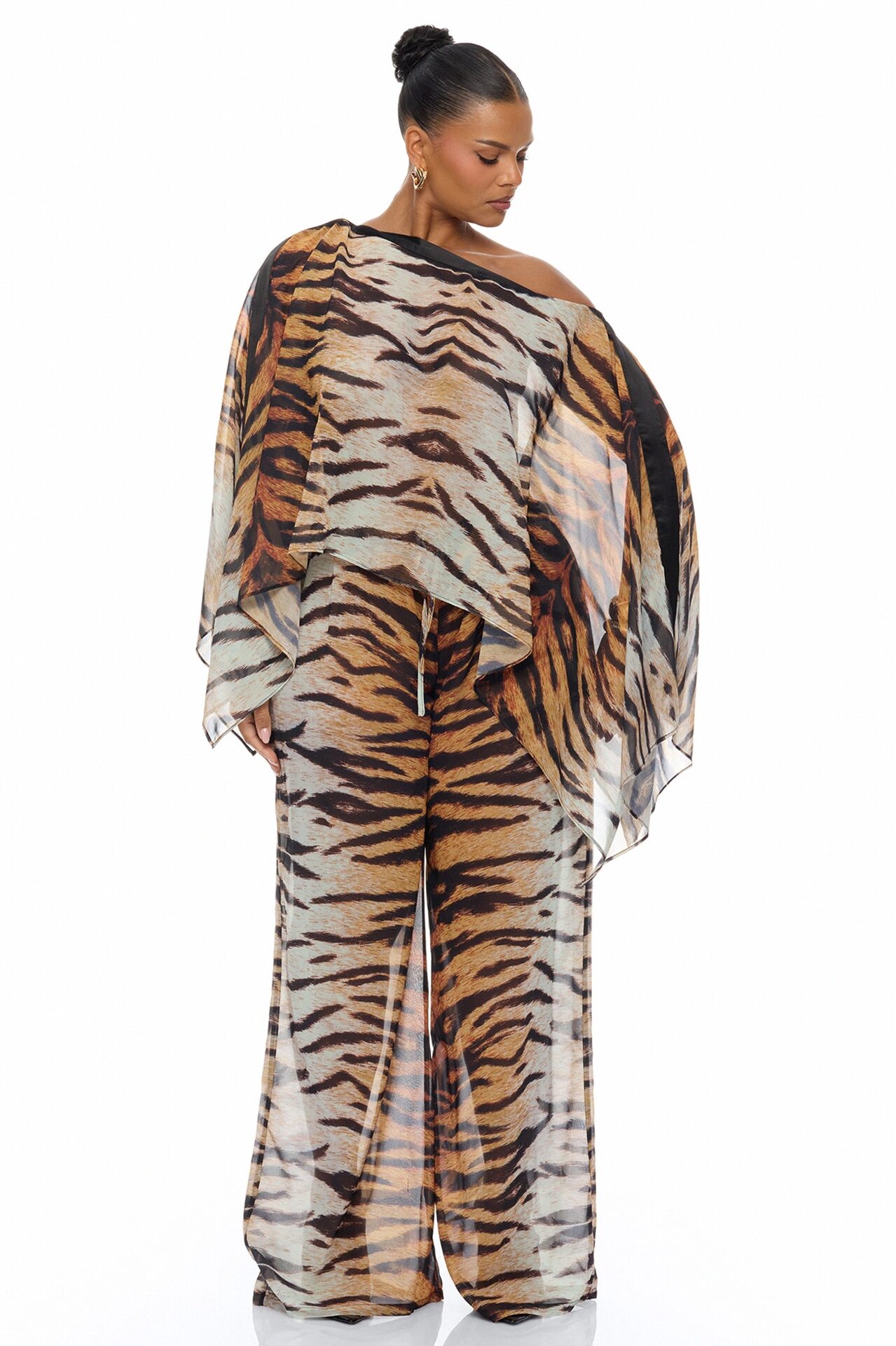 Bailey Chiffon Pant Set - Brown/combo