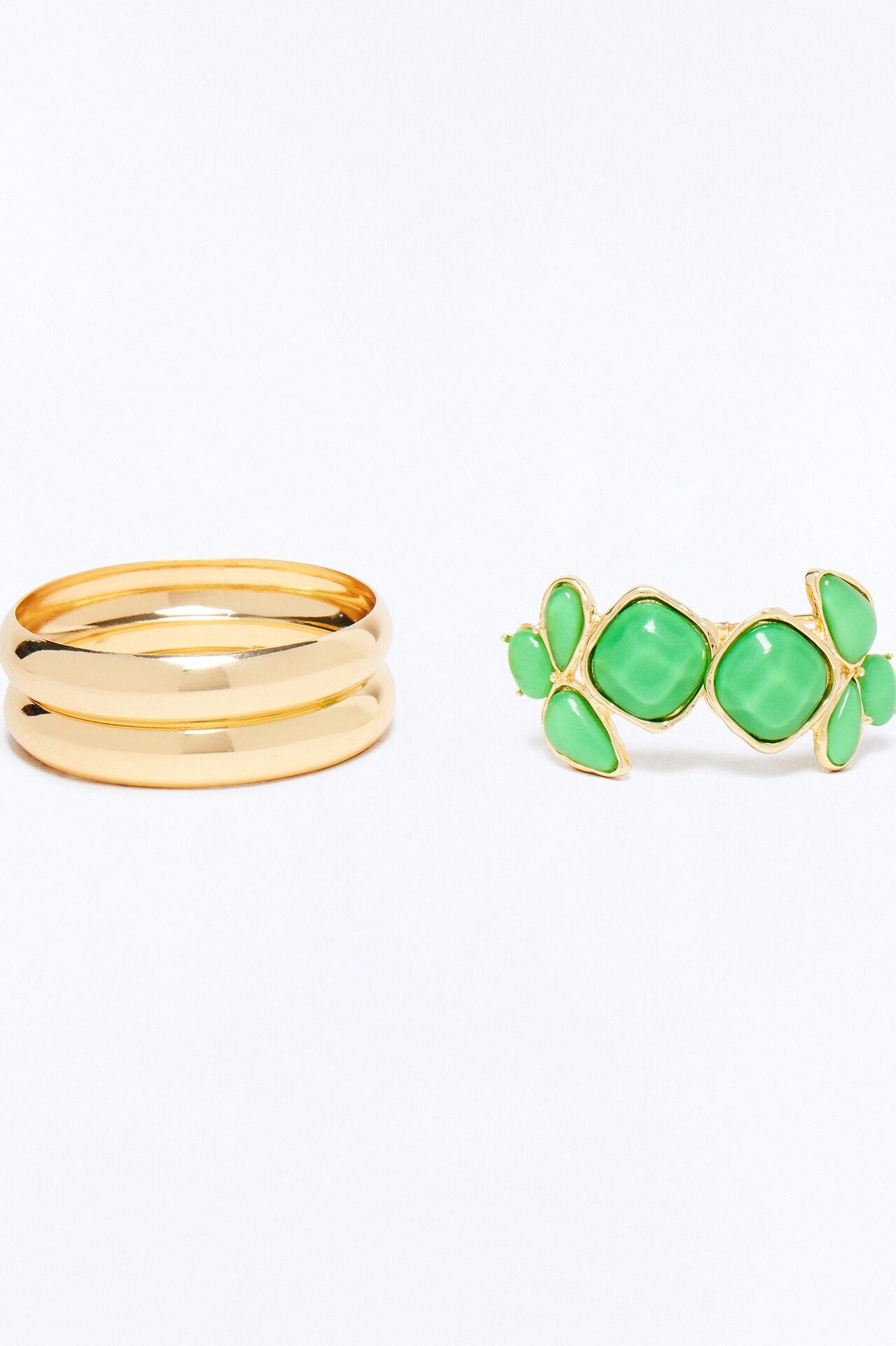 Energy Unmatched 3 Piece Bracelet Set - Gold/Green