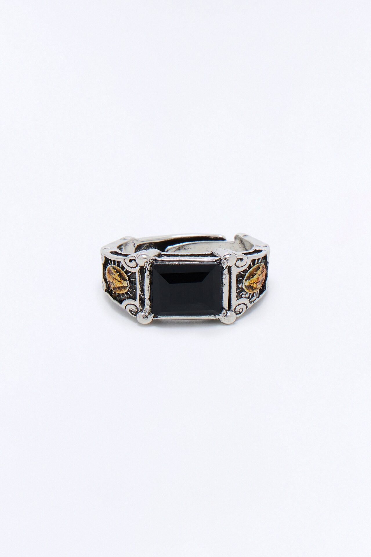 Gothic Obsidian Saint Ring - Silver