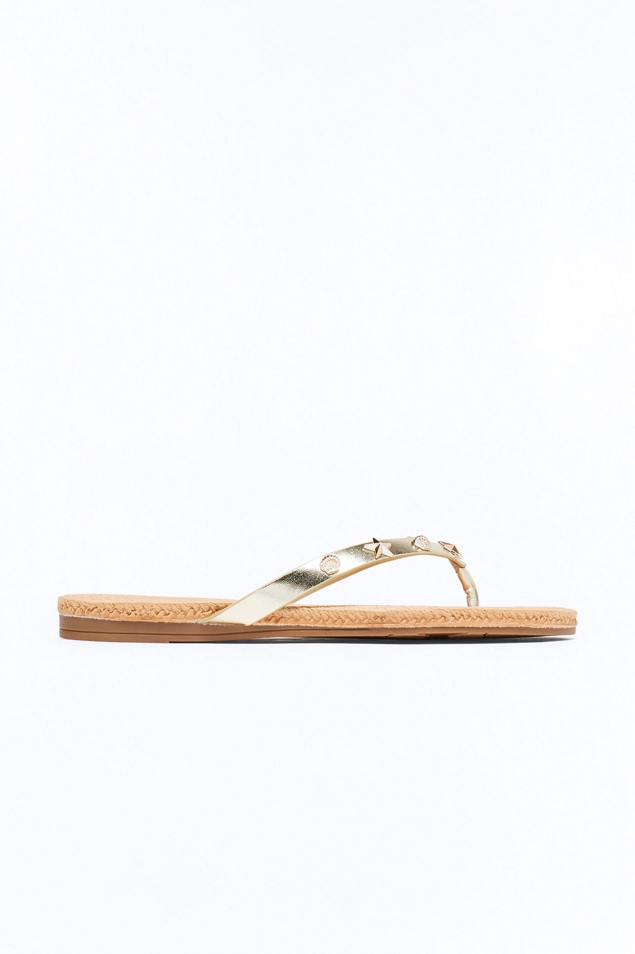 Liosa Studded Jute Flip Flops - Gold